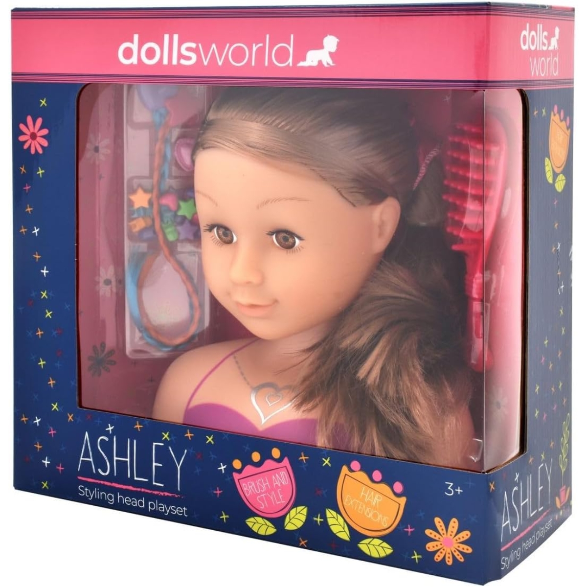 دولز وورلد طقم رأس تصفيف آشلي للبنات، من عمر 3 إلى 4 سنوات
