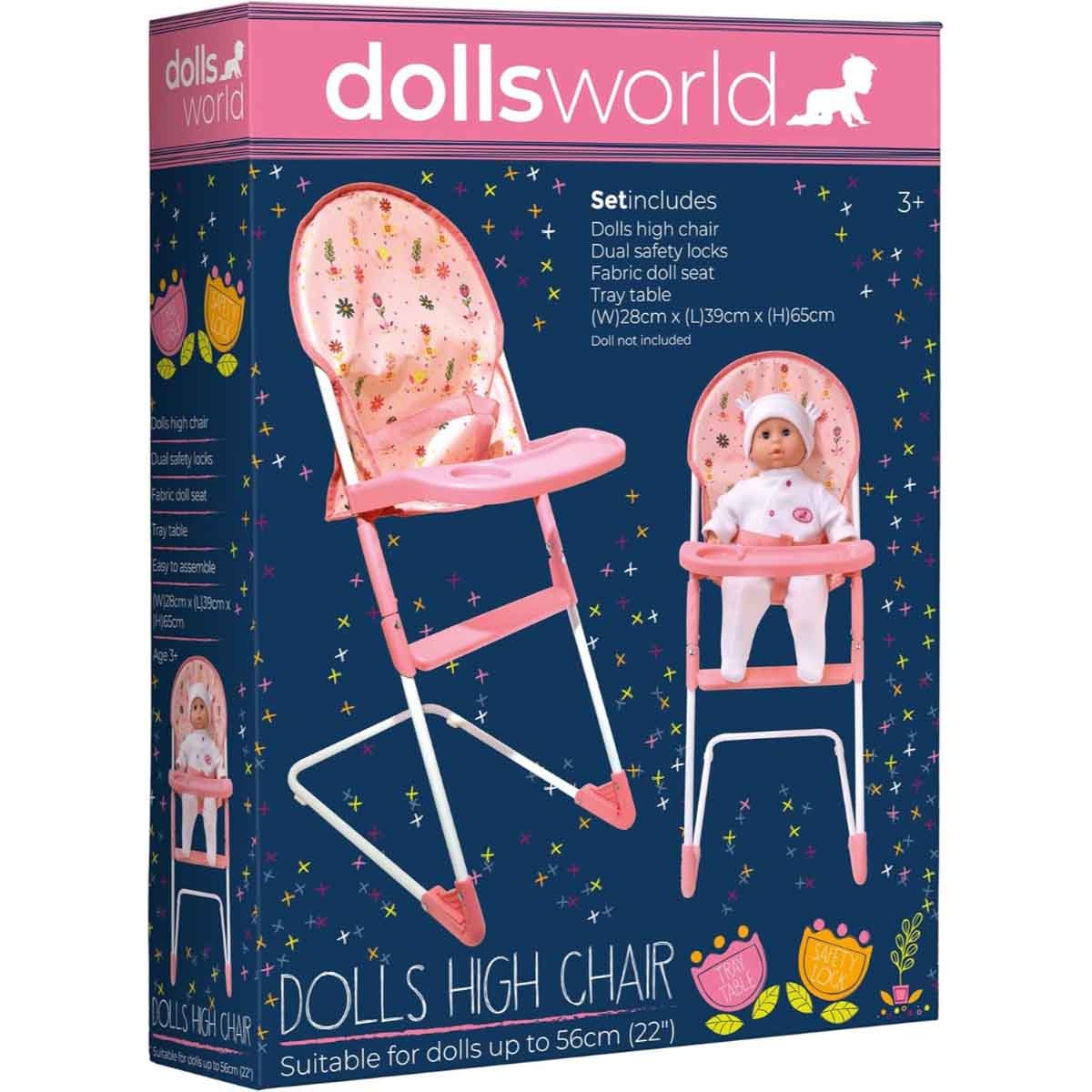 دولز ورلد كرسي طعام قابل للطي لدمى 22 إنش للبنات، 3-4 سنوات