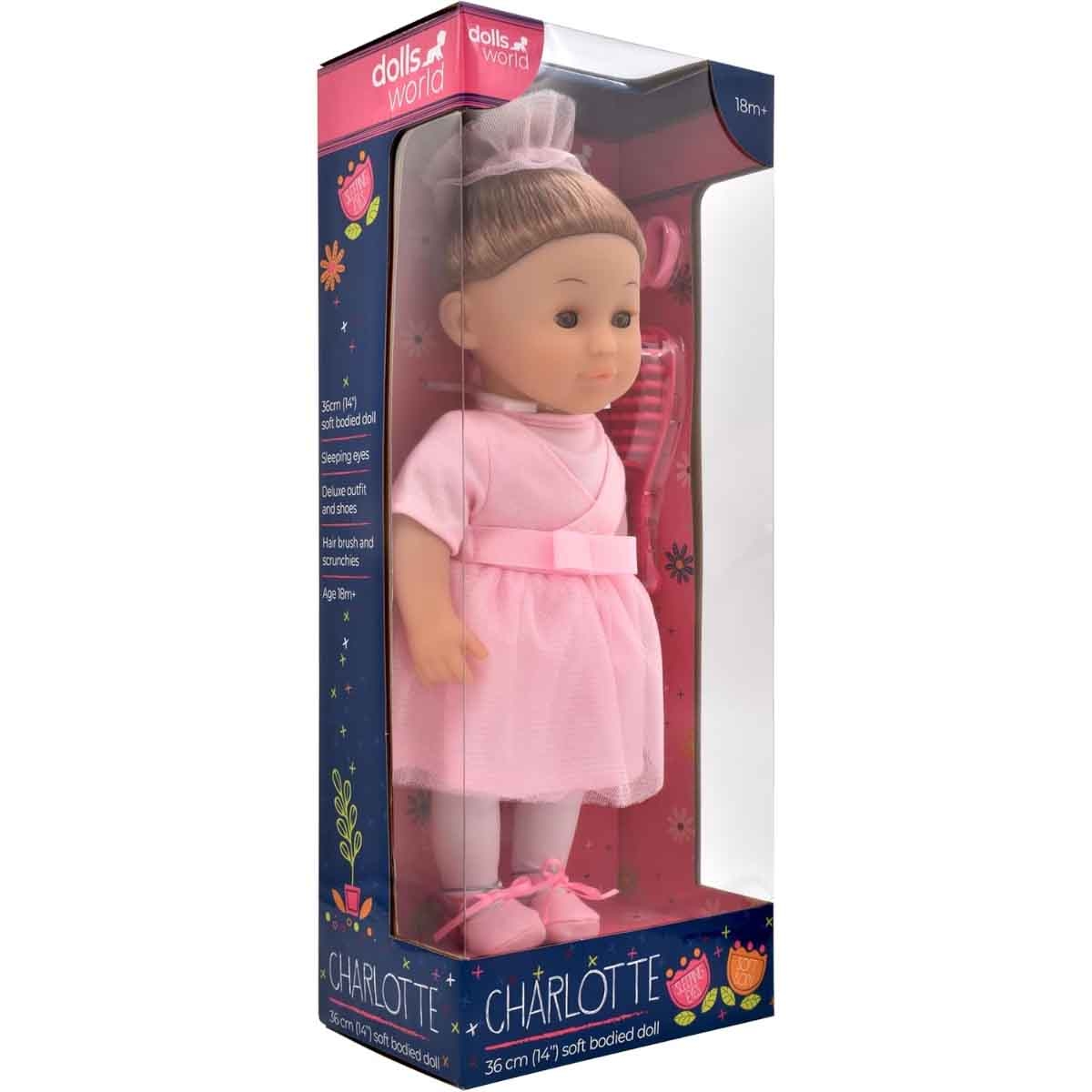 دولز وورلد دمية شارلوت أزياء بشعر ذهبي ناعمة الجسم 14 إنش PKN78210 للرضع، 0-2 سنوات