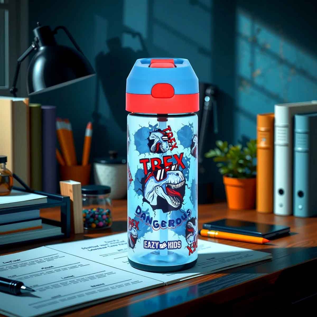 إيزي كيدز زجاجة ماء ستانلس ستيل معزولة مزدوجة الجدار 420 مل ديناصور مع بخاخ للجنسين، 3-4 سنوات