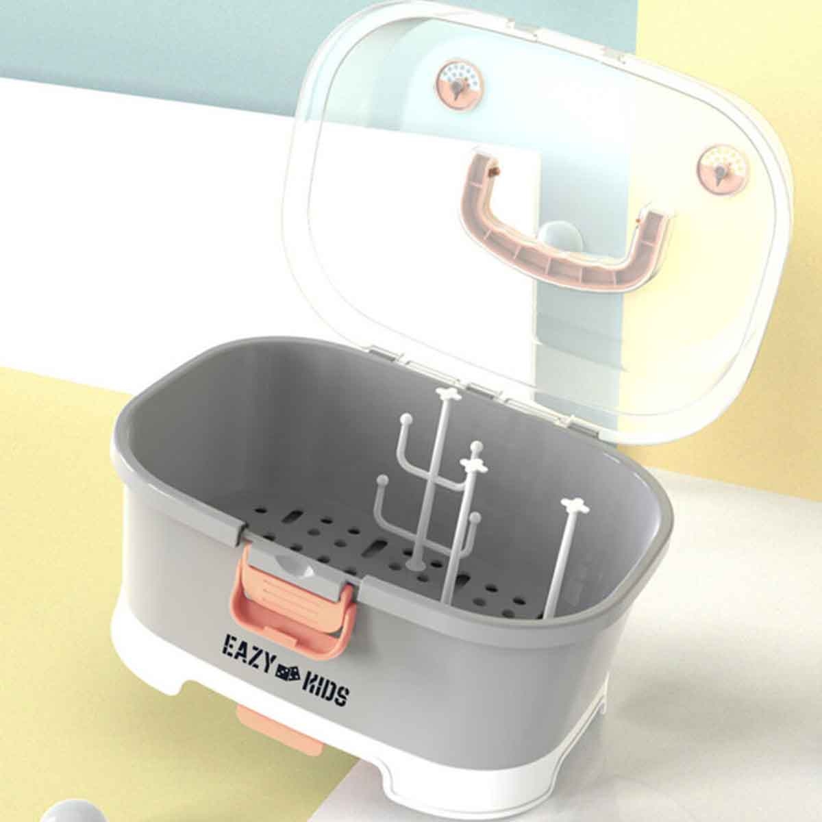 إيزي كيدز رف تجفيف زجاجات الأطفال 9 علاقات باللون الرمادي مع صندوق تخزين