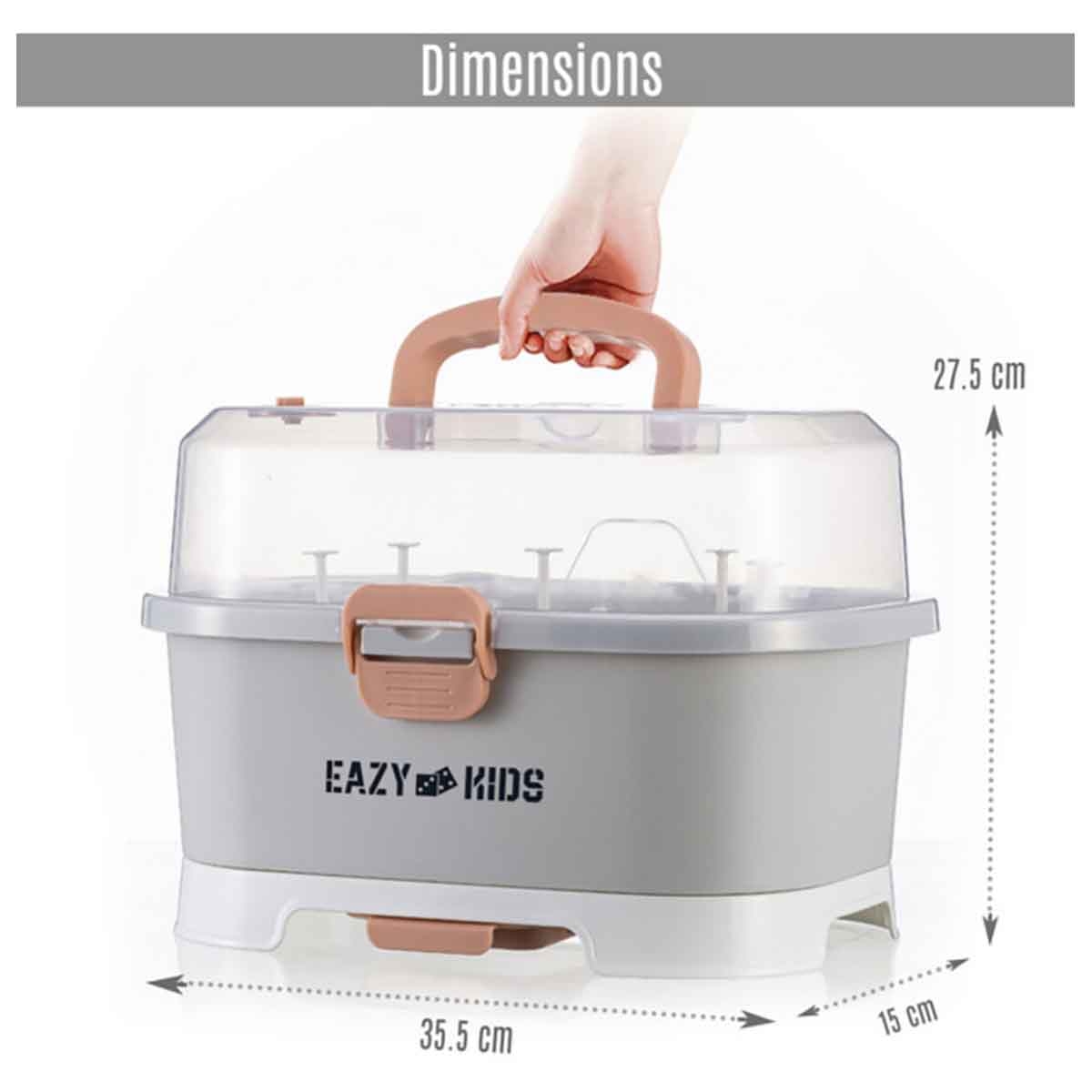 إيزي كيدز رف تجفيف زجاجات الأطفال 9 علاقات باللون الرمادي مع صندوق تخزين