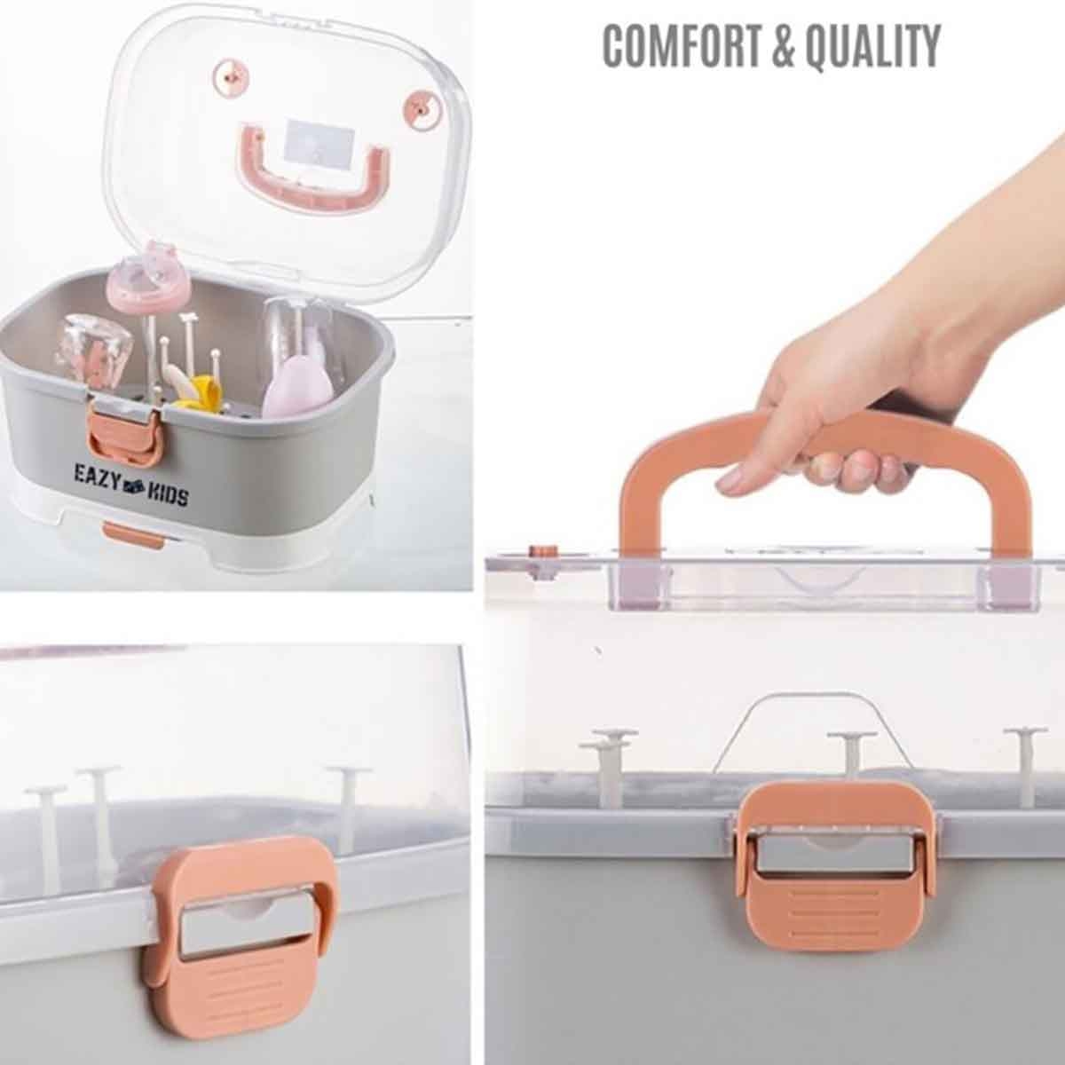 إيزي كيدز رف تجفيف زجاجات الأطفال 9 علاقات باللون الرمادي مع صندوق تخزين