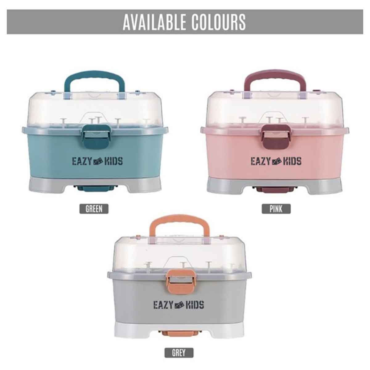 إيزي كيدز رف تجفيف زجاجات الأطفال 9 علاقات باللون الرمادي مع صندوق تخزين