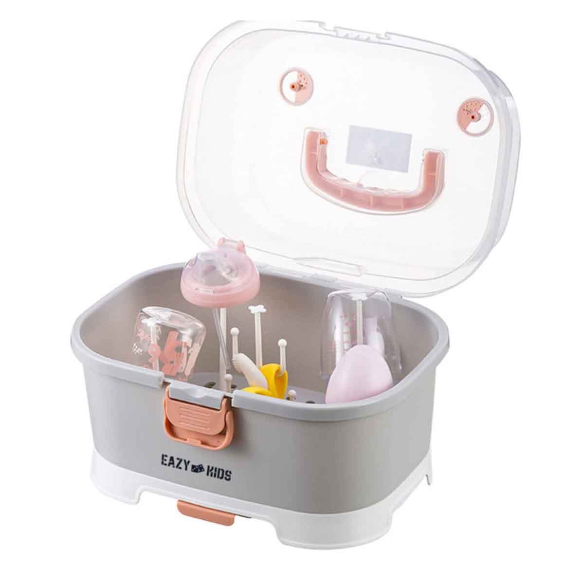 إيزي كيدز رف تجفيف زجاجات الأطفال 9 علاقات باللون الرمادي مع صندوق تخزين