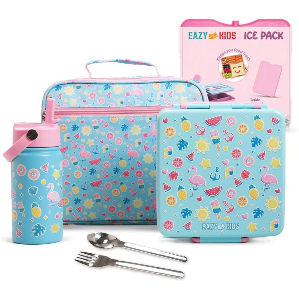 إيزي كيدز علبة غداء بنتو جامبو إيركرافت - مع قارورة ماء ستيل 360 مل وشنطة غداء معزولة ومجموعة ملعقة وشوكة