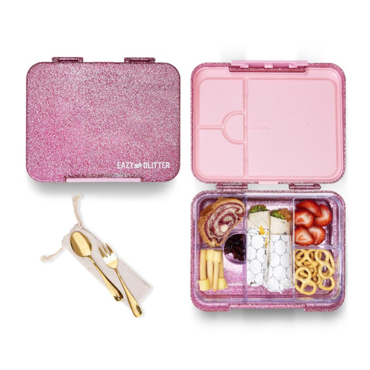 إيزي كيدز علبة غداء بنتو قابلة للتحويل بـ6 و4 أقسام - وردي لامع
