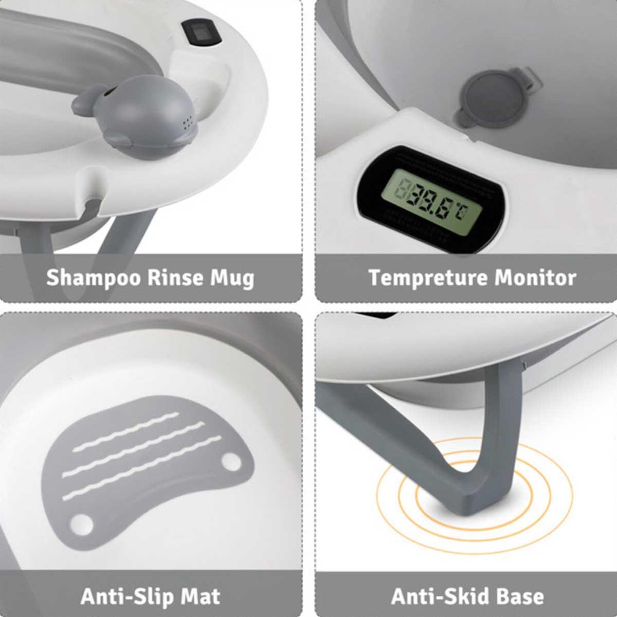 إيزي كيدز حوض استحمام قابل للطي مع تحكم بدرجة الحرارة - للأطفال الصغار، 0-2 سنوات