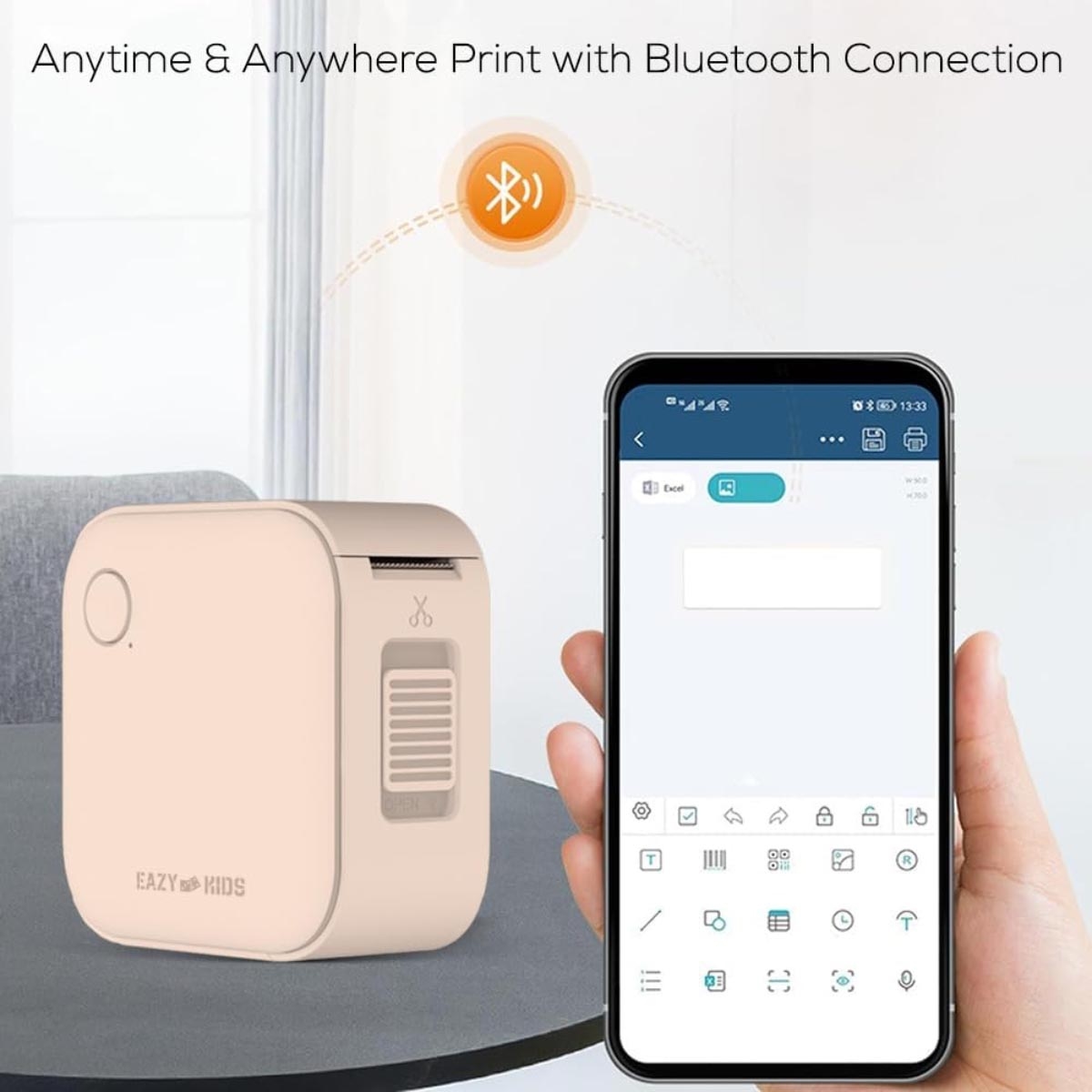 إيزي كيدز طابعة ملصقات صغيرة لفة 180 ملصق وتحكم عبر تطبيق ذكي