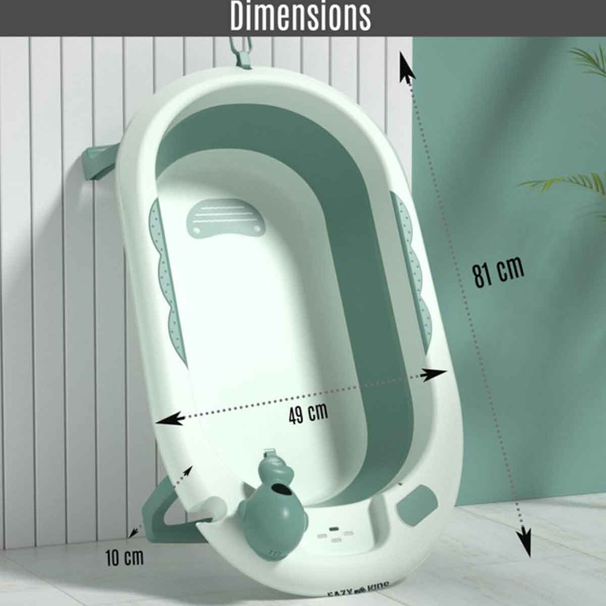 إيزي كيدز حوض استحمام قابل للطي باللون الأخضر مع مقياس حرارة وكوب غسل رأس الرضيع