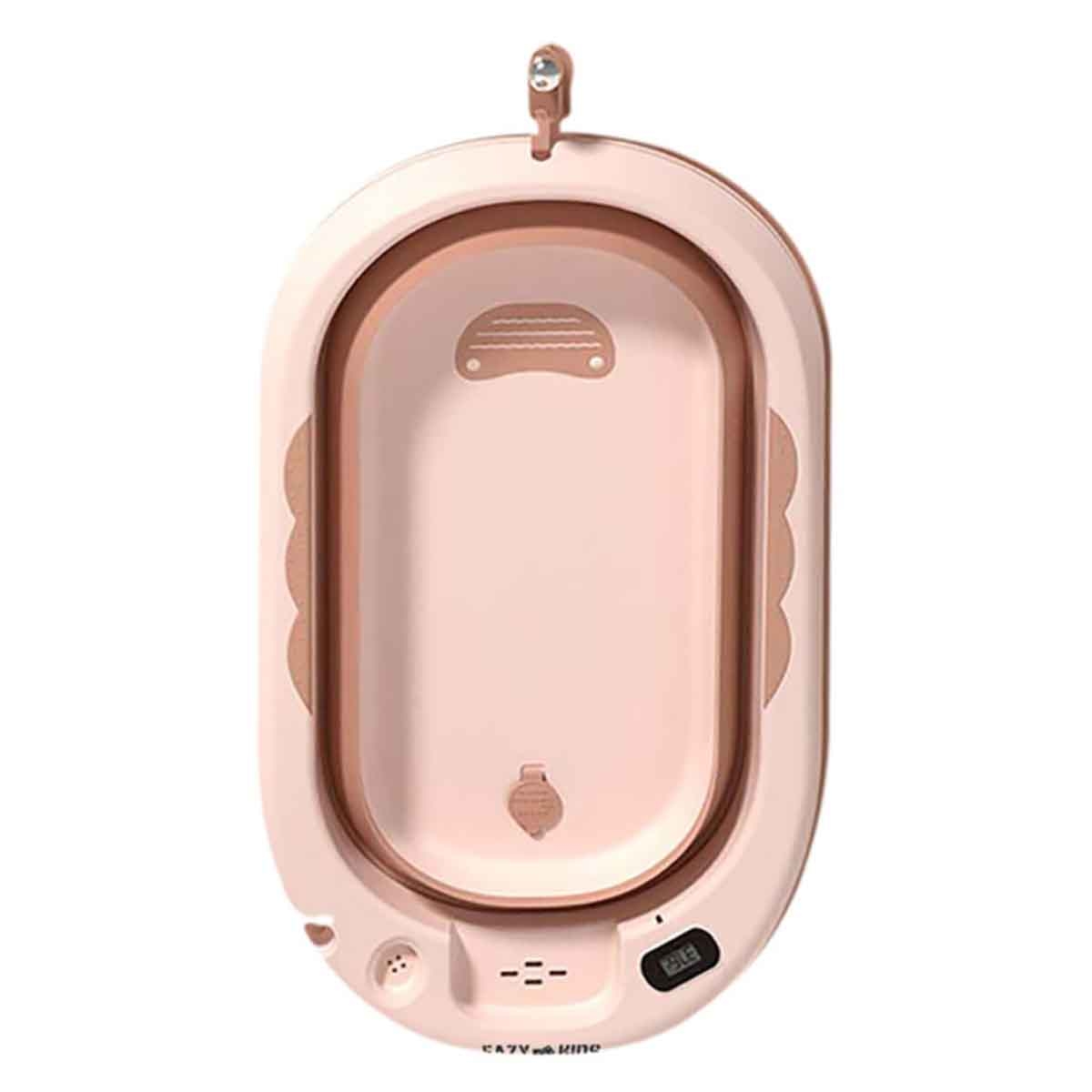 إيزي كيدز حوض استحمام قابل للطي باللون البرتقالي مع مقياس حرارة وكوب غسل رأس الرضيع