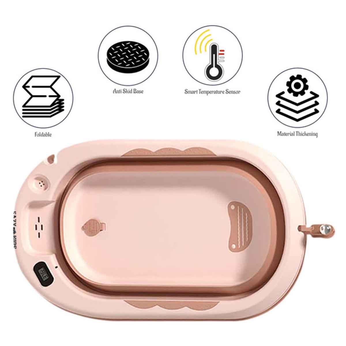 إيزي كيدز حوض استحمام قابل للطي باللون البرتقالي مع مقياس حرارة وكوب غسل رأس الرضيع