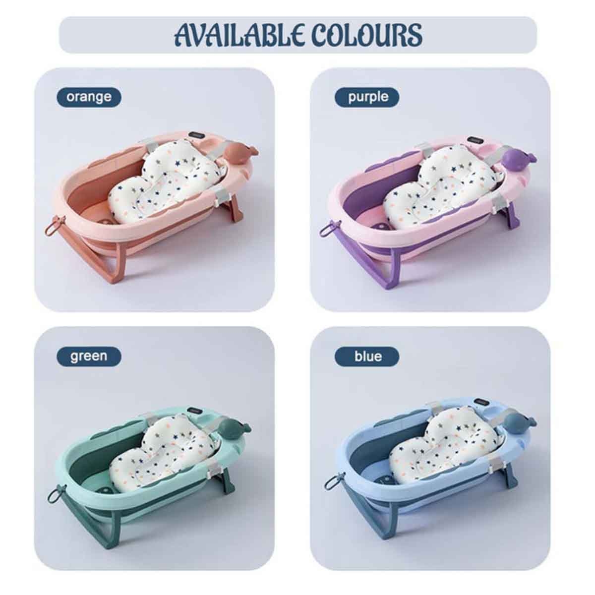 إيزي كيدز حوض استحمام قابل للطي باللون البرتقالي مع مقياس حرارة وكوب غسل رأس الرضيع