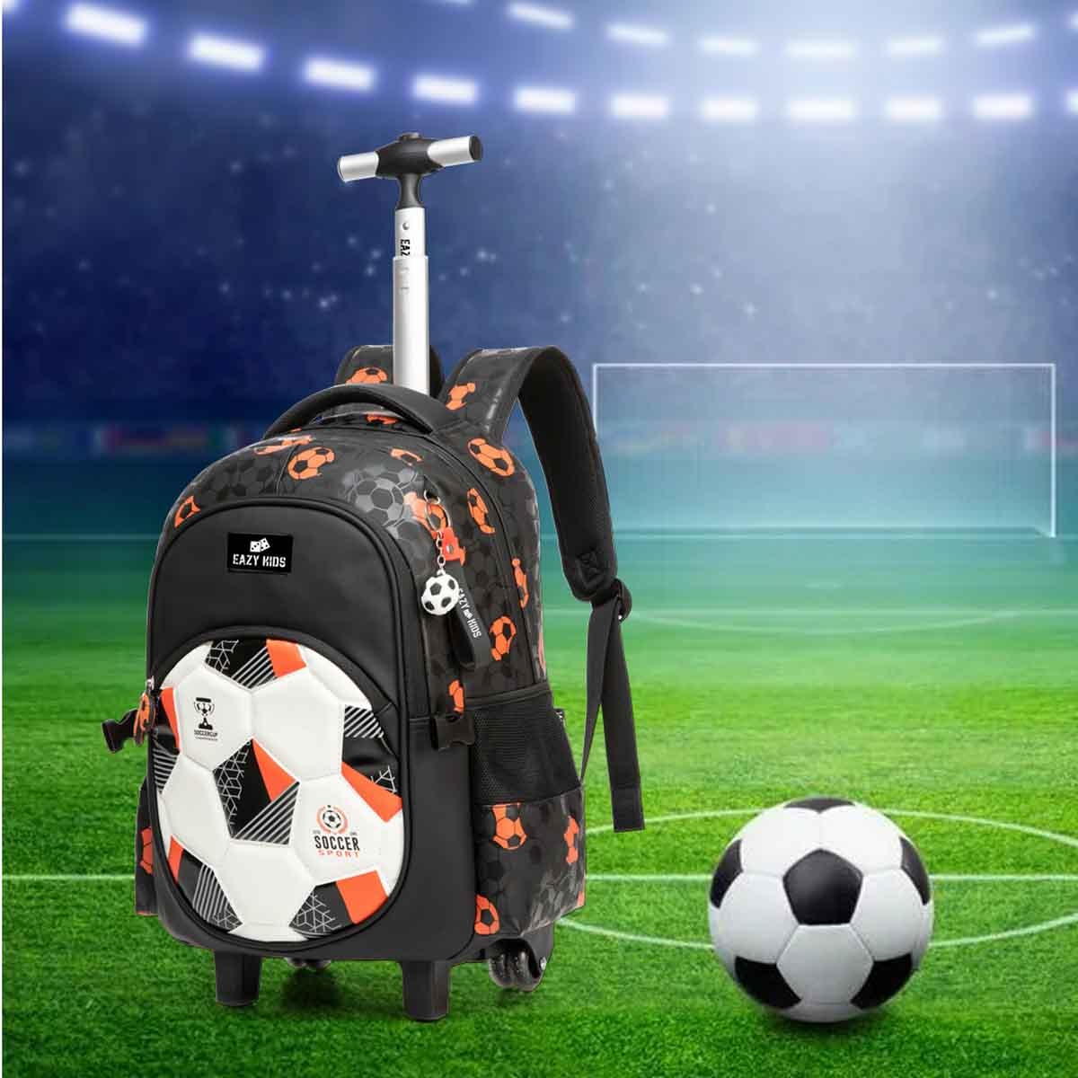 إيزي كيدز حقيبة مدرسية 4 في 1 مقاس 18 إنش بتصميم كرة القدم مع حقيبة دفل وحقيبة غداء ومقلمة