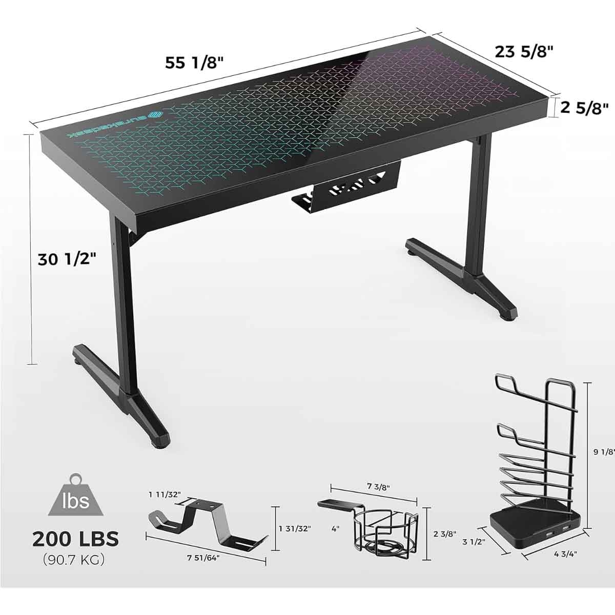يوريكا مكتب ألعاب زجاج مقوى بإضاءة RGB مقاس 55" موديل GTG I55