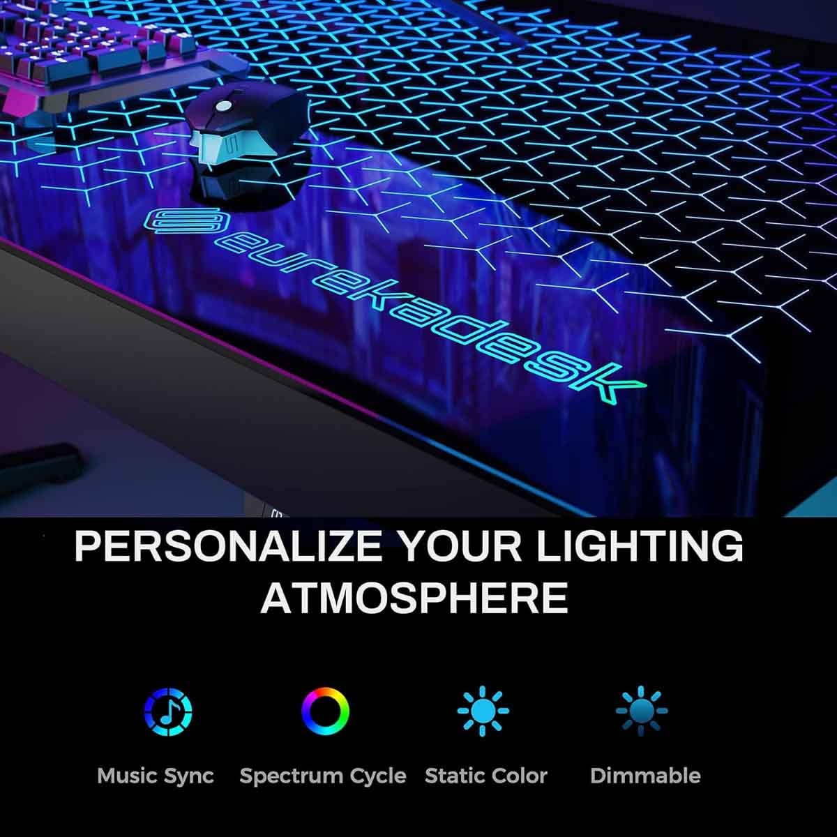 يوريكا مكتب ألعاب زجاج مقوى بإضاءة RGB مقاس 55" موديل GTG I55