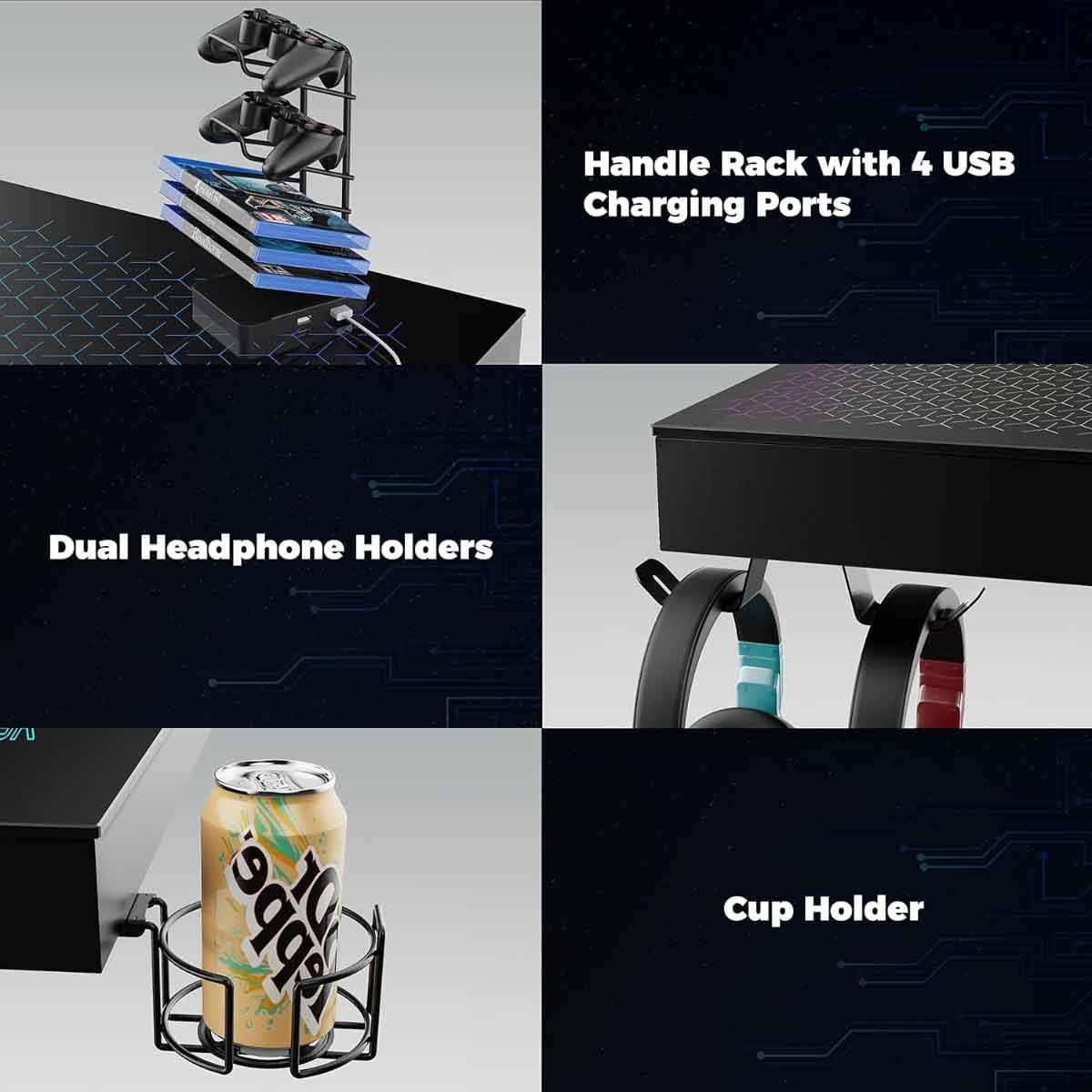 يوريكا مكتب ألعاب زجاج مقوى بإضاءة RGB مقاس 55" موديل GTG I55