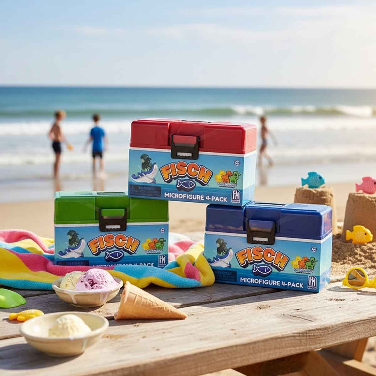 فيش لعبة 4 في 1 مجسمات صغيرة منوعة قابلة للجمع للجنسين، 5-7 سنوات