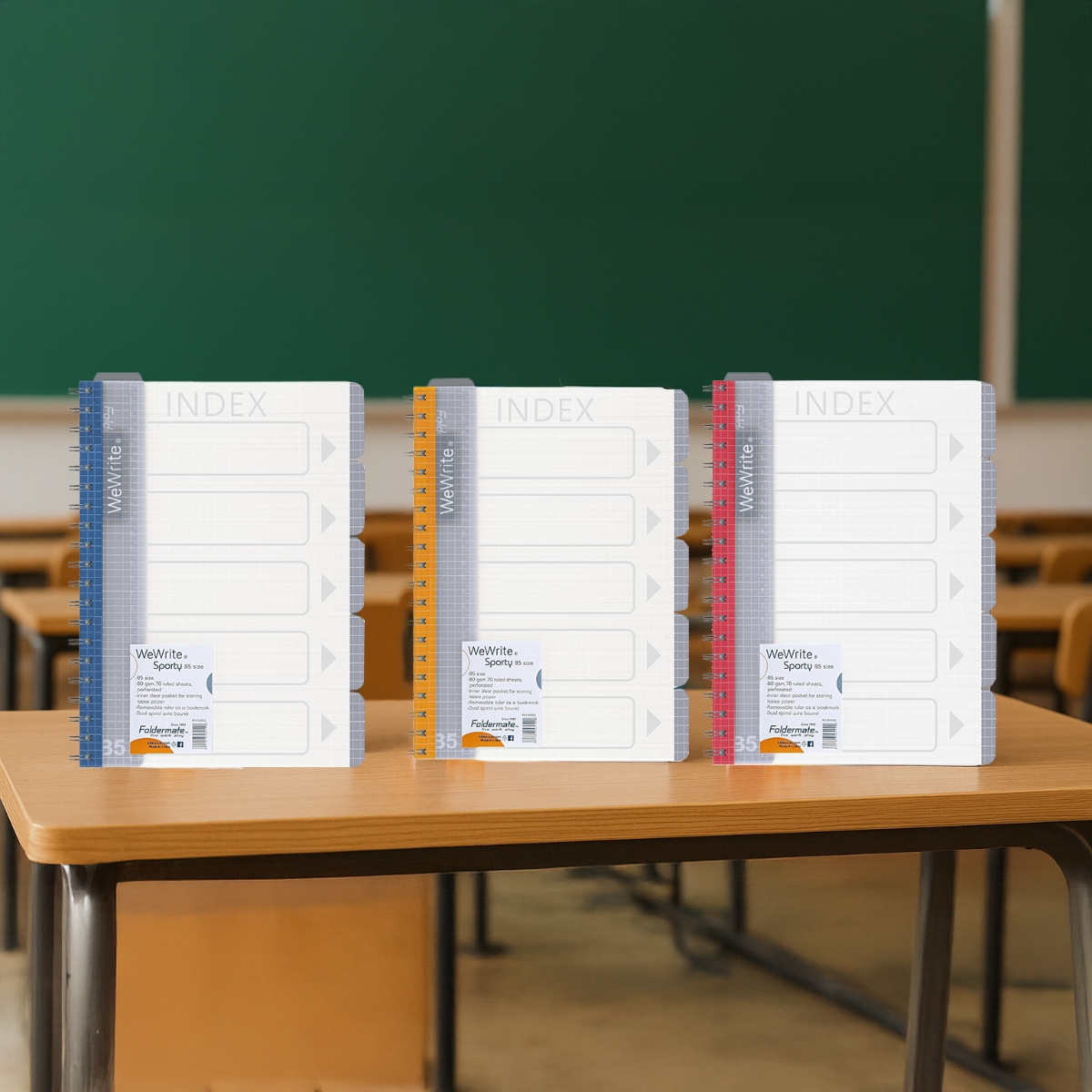 فوردورمايت دفتر بسلك حلزوني بحجم B5، 150 ورقة، وزن 80 غرام، تصميم وي رايت سبورتي، لون منتظم، لخمس مواد، ألوان متنوعة، مجموعة من 10