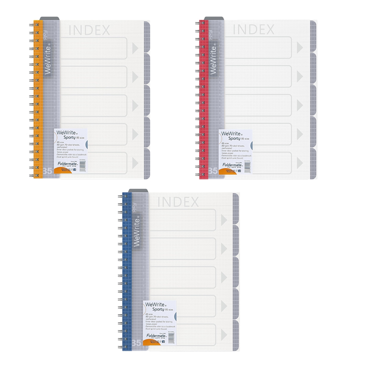 فوردورمايت دفتر بسلك حلزوني بحجم B5، 150 ورقة، وزن 80 غرام، تصميم وي رايت سبورتي، لون منتظم، لخمس مواد، ألوان متنوعة، مجموعة من 10