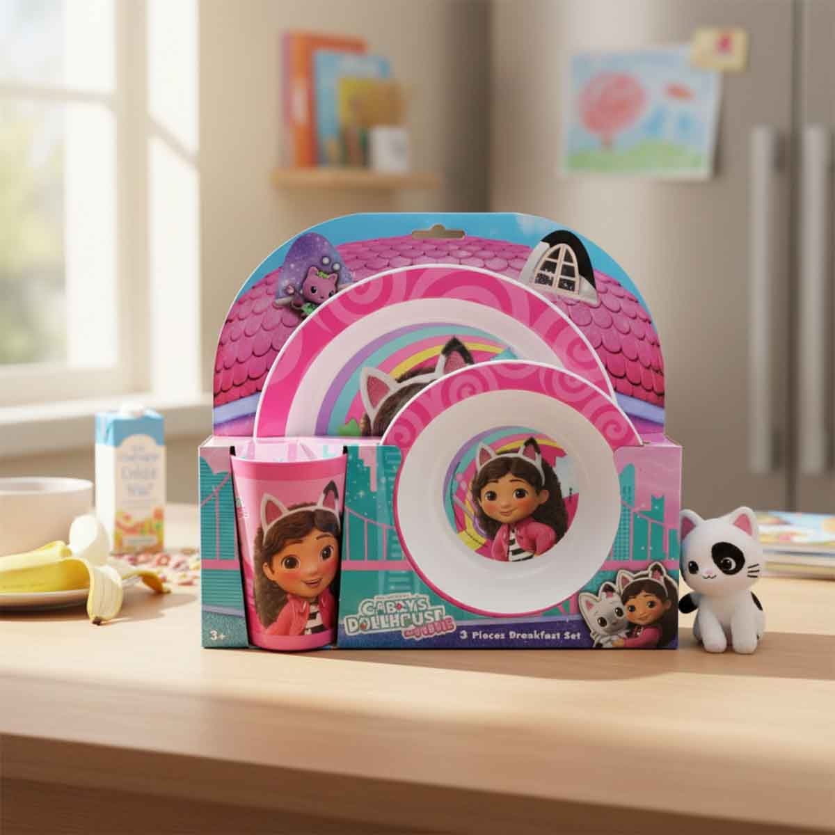 جابيز دولهاوس طقم إفطار أطفال من 3 قطع آمن للاستخدام في الميكروويف