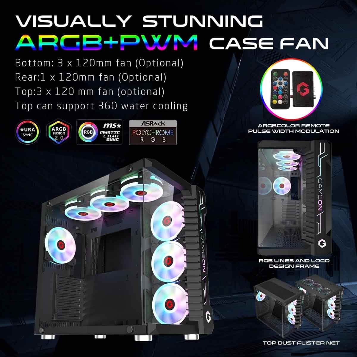 جيم أون كيس كمبيوتر متوسط الحجم للألعاب من سلسلة Emperor Midnight III باللون الأسود