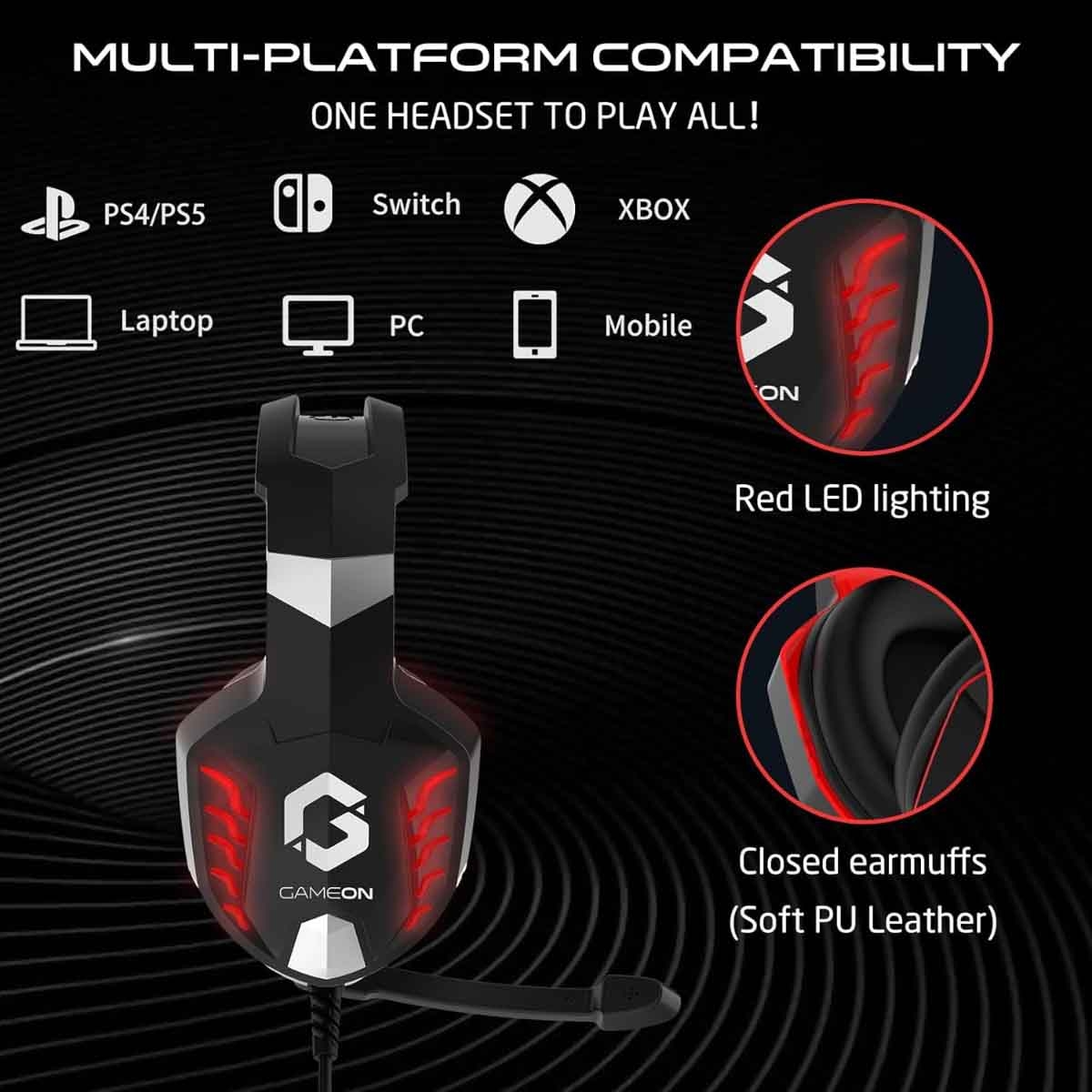 جيم أون سماعة ألعاب سلكية بإضاءة RGB موديل GOK901 Nightfall باللون الأسود