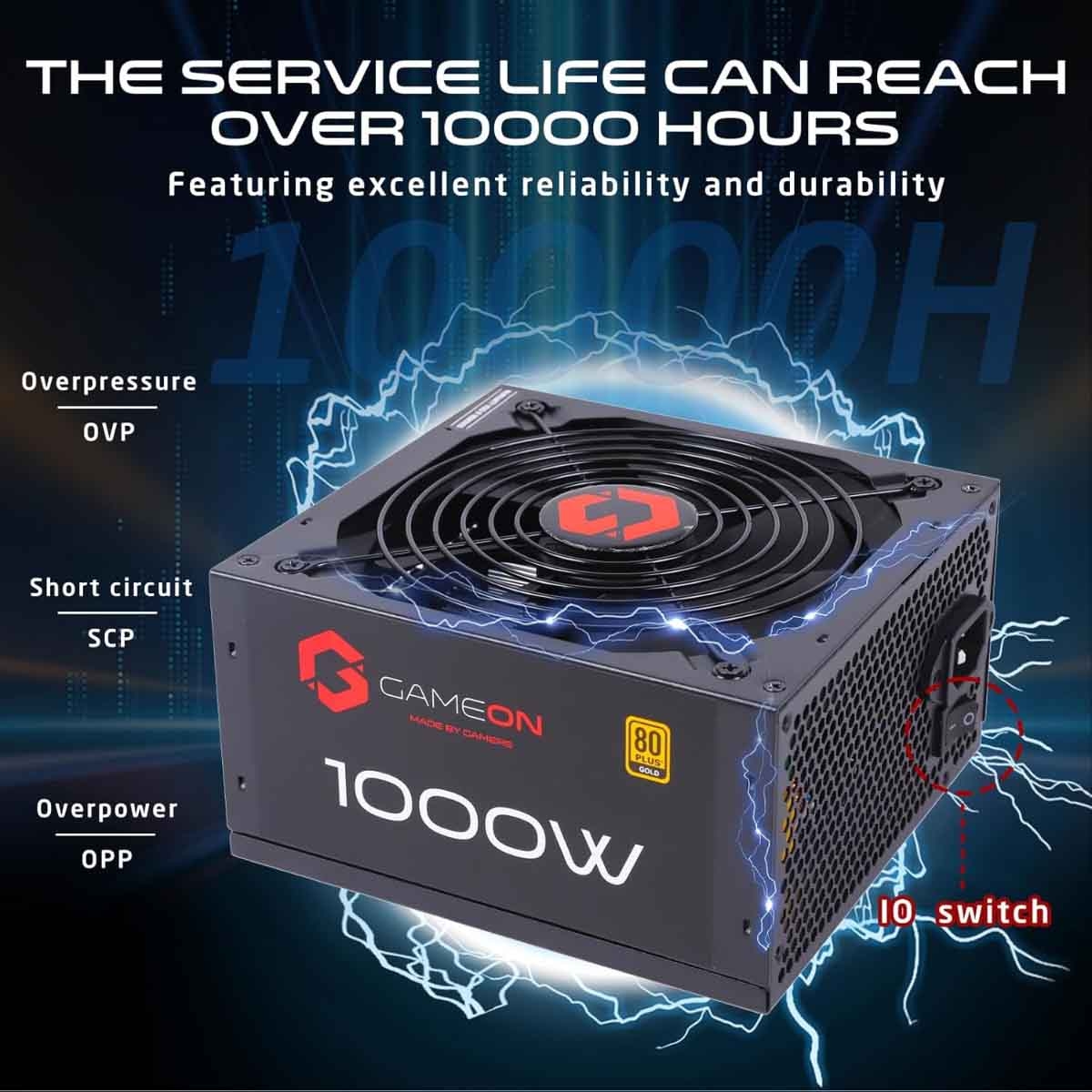 جيم أون مزود طاقة للألعاب SPY2 بقدرة 1000 واط بمعيار 80 Plus Gold باللون الأسود