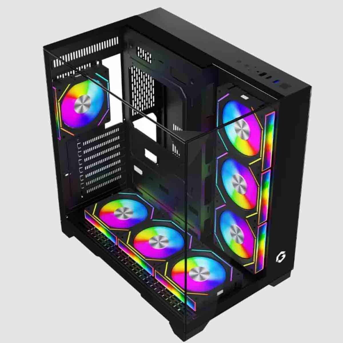 جيم أون كيس كمبيوتر متوسط الحجم للألعاب من سلسلة Valkyrie I باللون الأسود