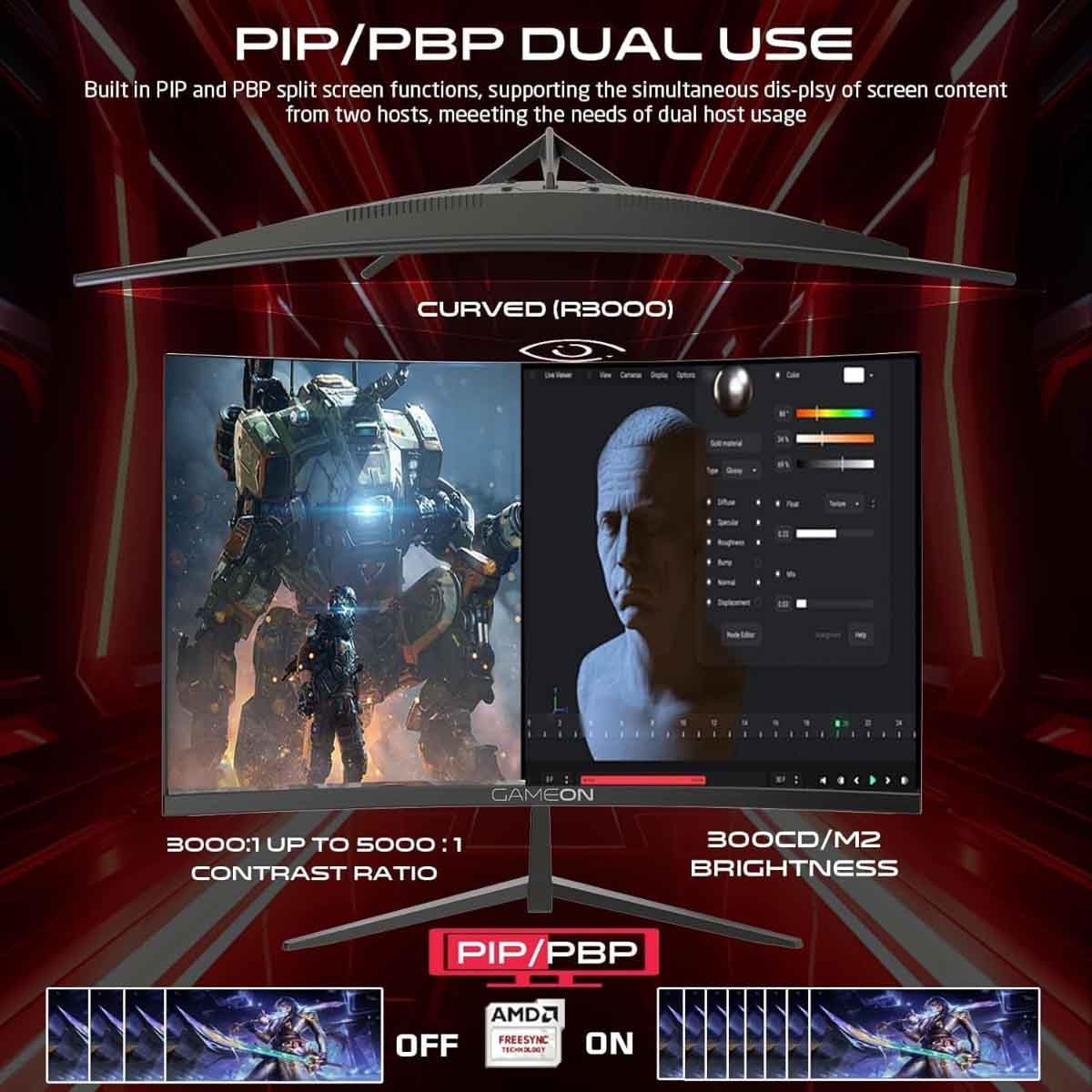 جيم أون شاشة ألعاب منحنية QHD بحجم 27" 180Hz VA موديل GOC27Q180VA