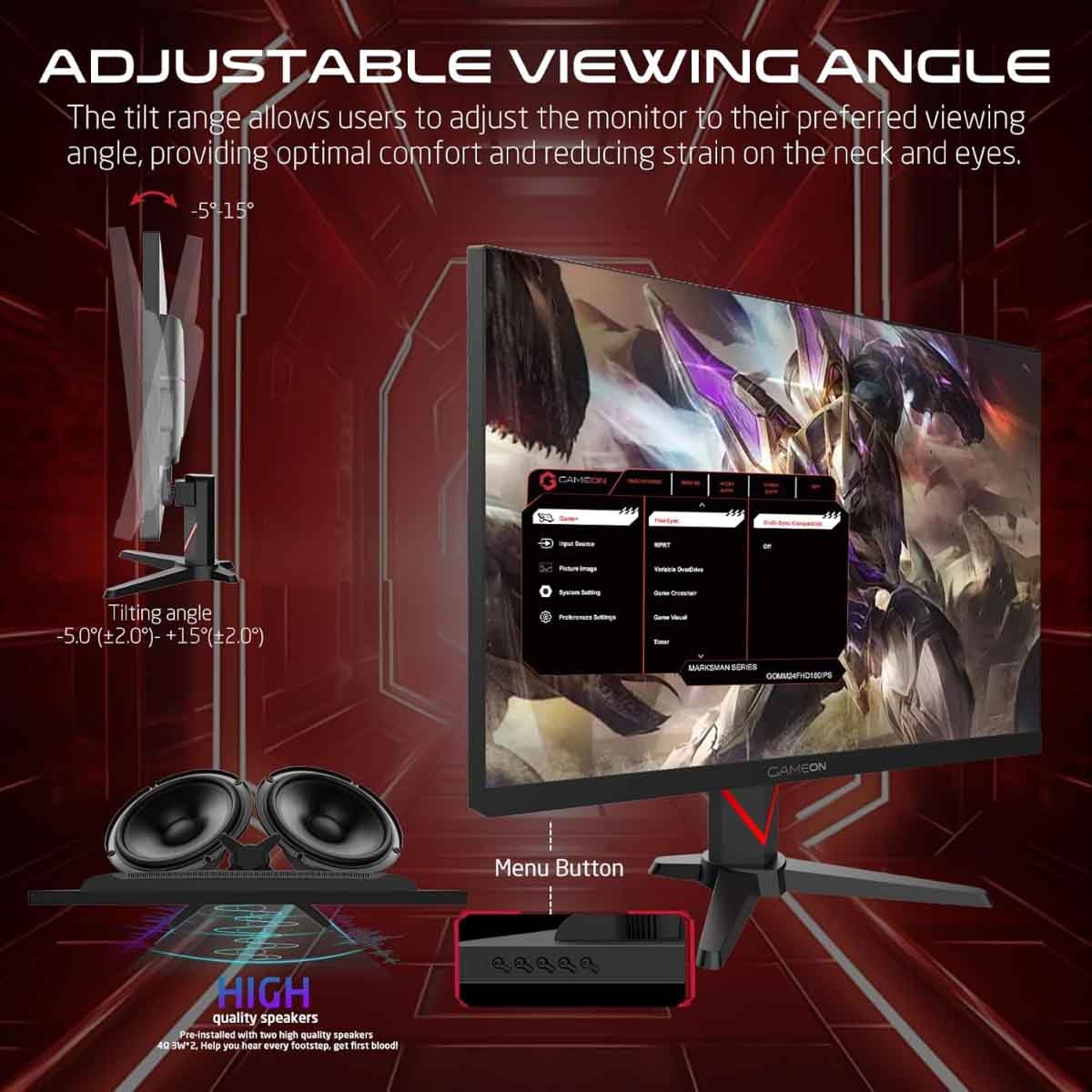 جيم أون شاشة ألعاب FHD بحجم 24" 180Hz Fast IPS سلسلة Marksman سوداء موديل GOMM24FHD180IPS