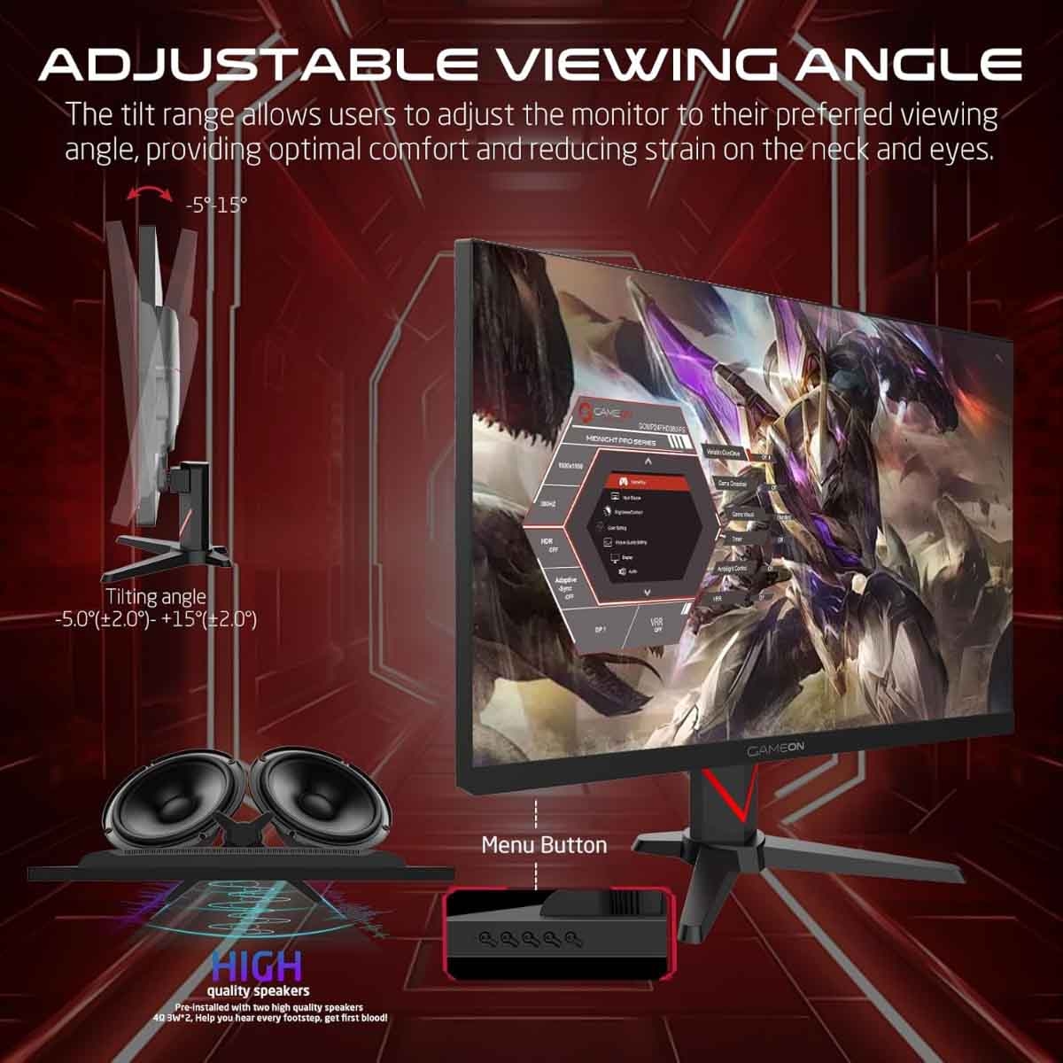 جيم أون شاشة ألعاب QHD بحجم 27" 240Hz Fast IPS سلسلة Dominator سوداء موديل GOMD27QHD240IPS