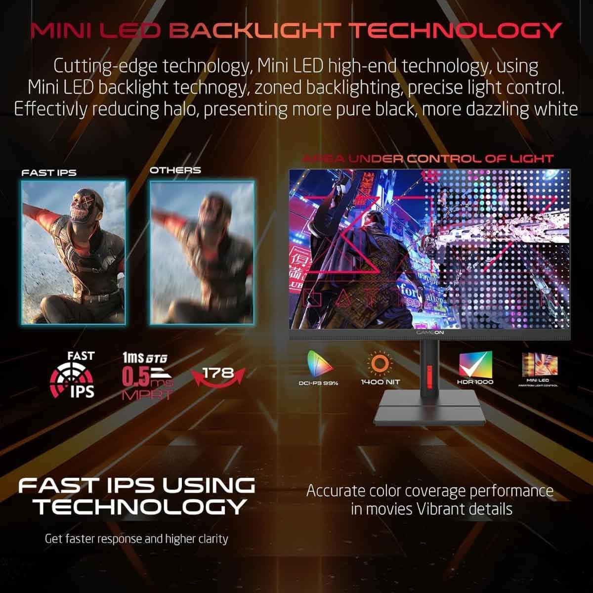جيم أون شاشة ألعاب QHD بحجم 27" Mini LED 180Hz سلسلة Midnight Signature سوداء موديل GOML27QHD180IPS
