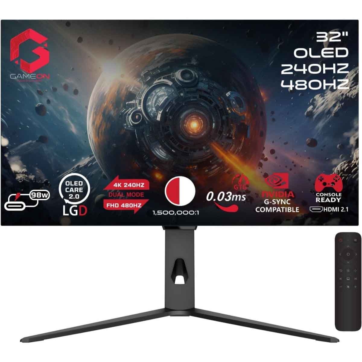 جيم أون شاشة ألعاب OLED 4K UHD بحجم 32" 480Hz IPS سلسلة Signature X Dual Switch سوداء موديل GO32OLED4K