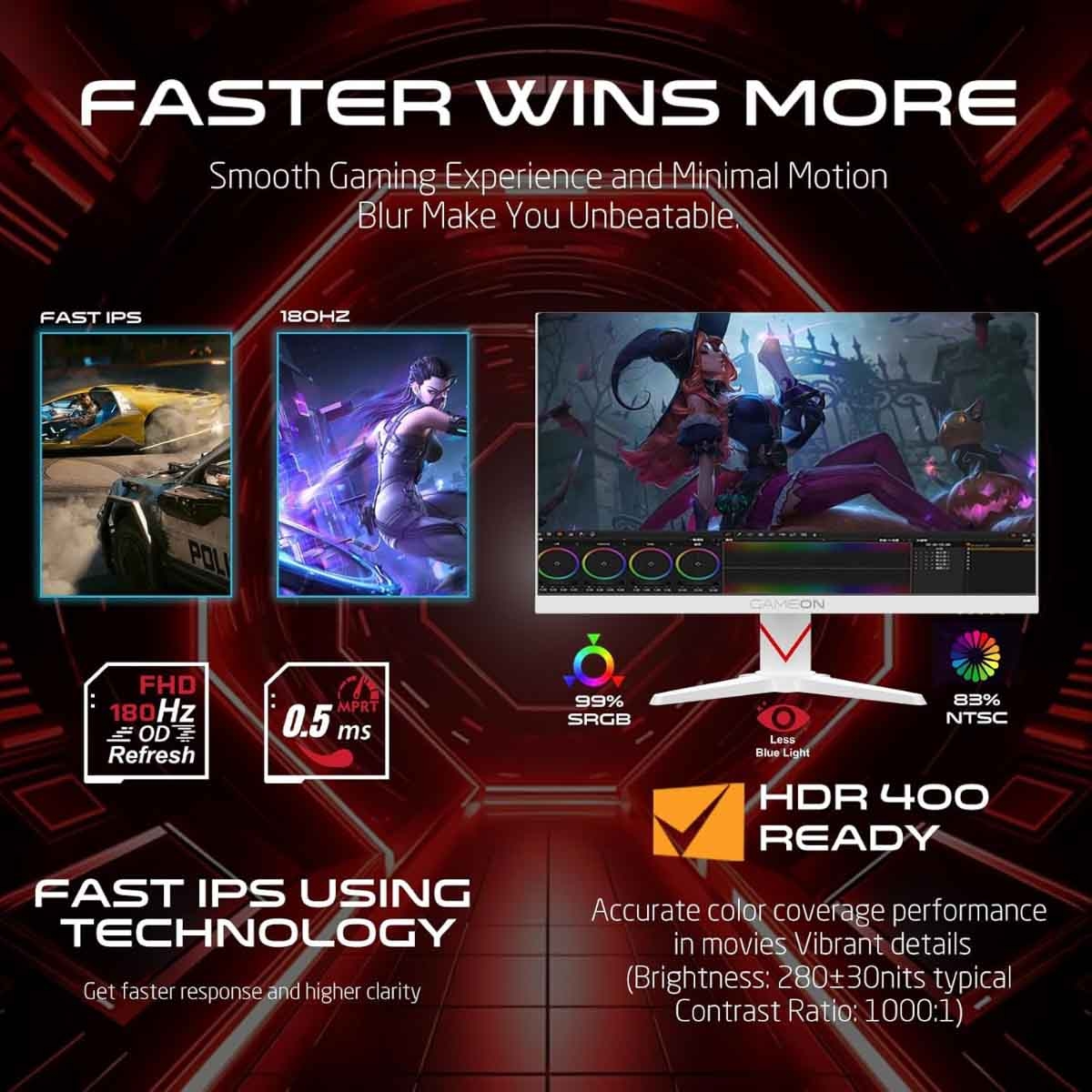 جيم أون شاشة ألعاب FHD بحجم 24" 180Hz Fast IPS سلسلة Marksman سوداء موديل GOMM24FHD180IPS