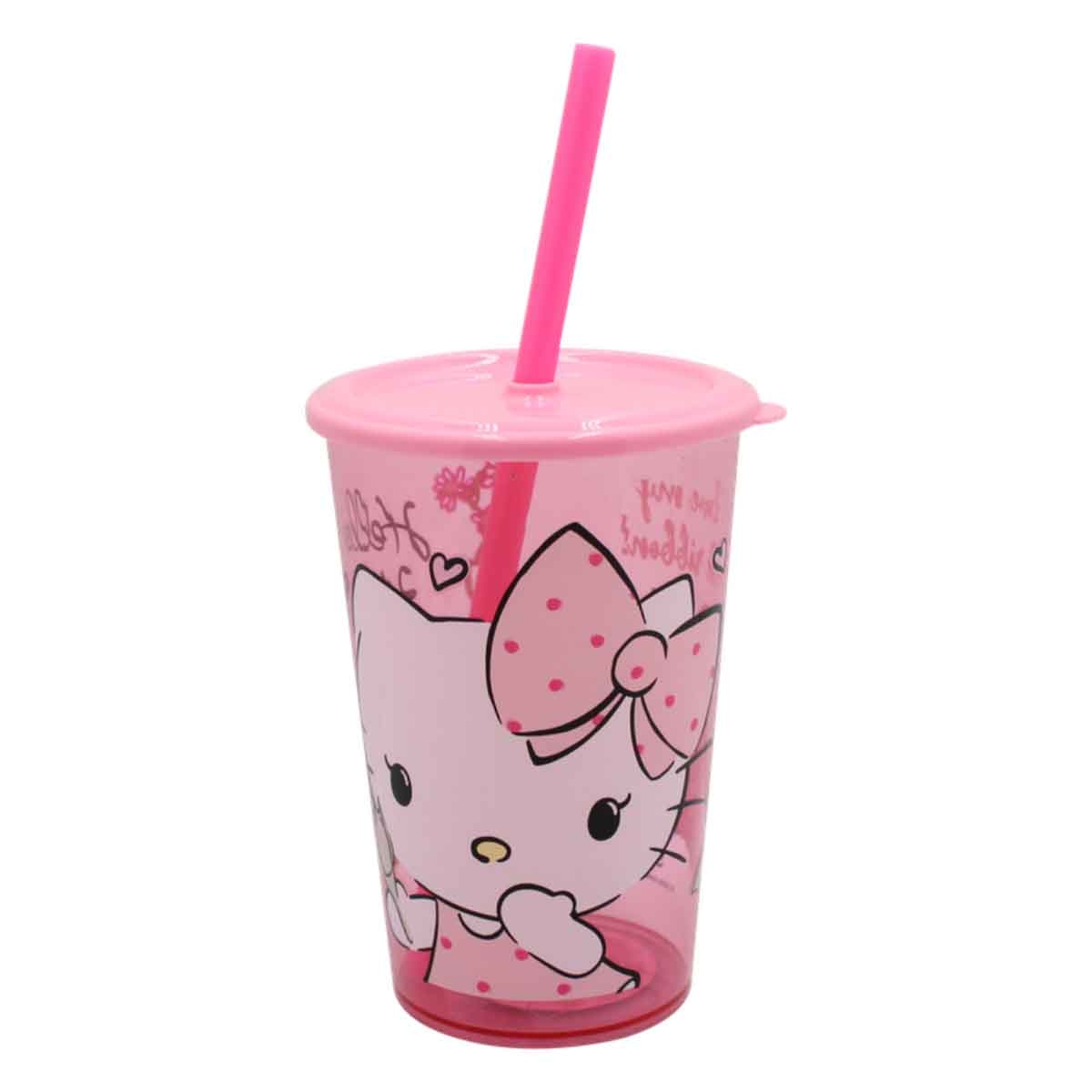 هيلو كيتي كوب شفاف وردي لطيف مع شفاطة