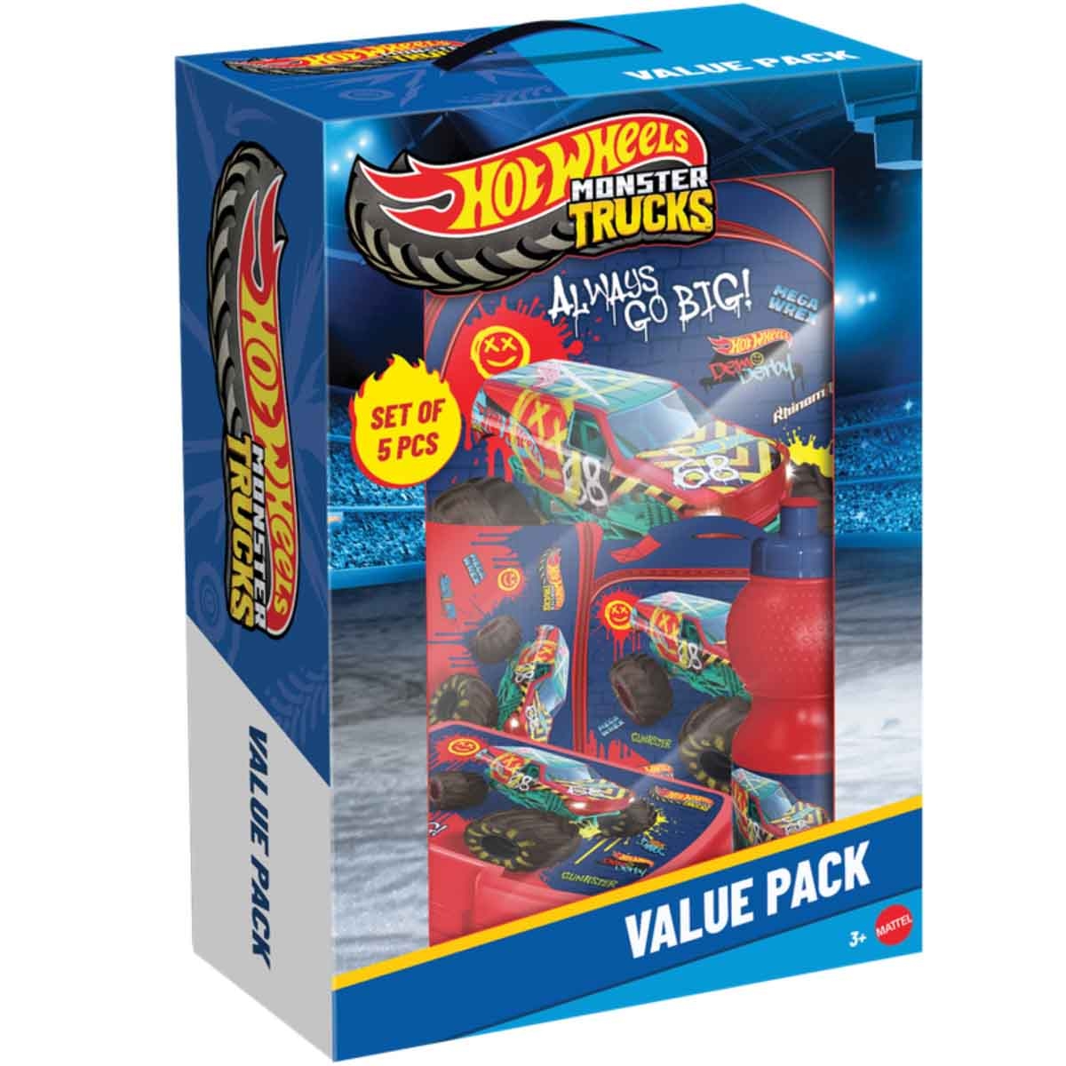 هوت ويلز مجموعة حقيبة ترولي 5 في 1 مقاس 16 انش مع صندوق غداء وزجاجة ماء ومقلمة وحقيبة غداء