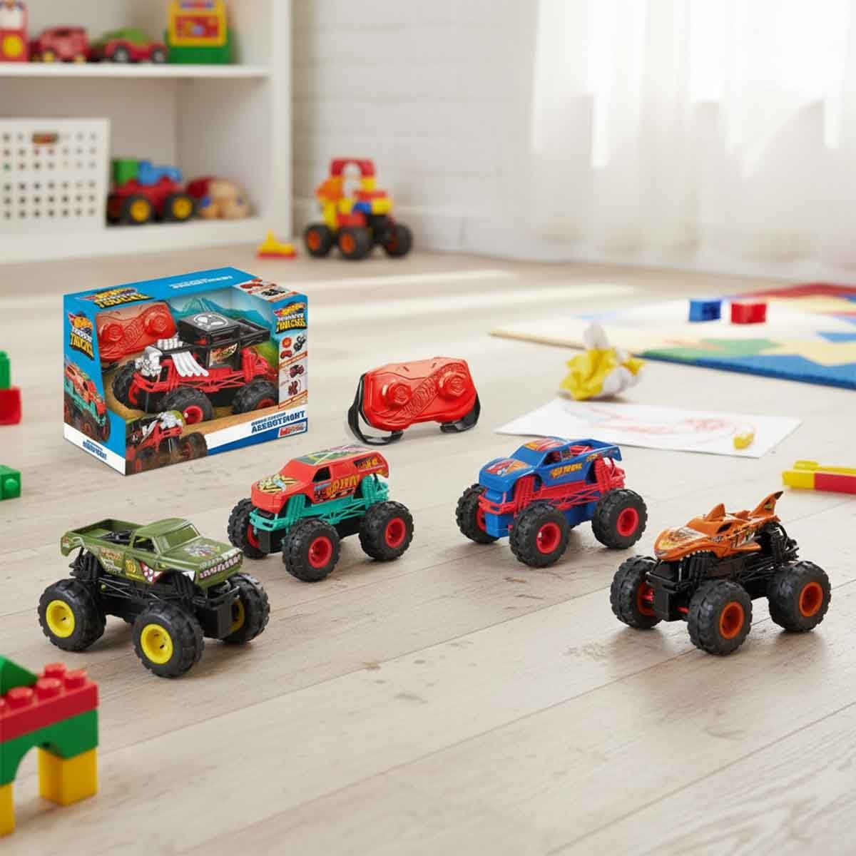 هوت ويلز شاحنة مونستر صغيرة بالتحكم عن بعد بتصاميم متنوعة للجنسين، 3-4 سنوات