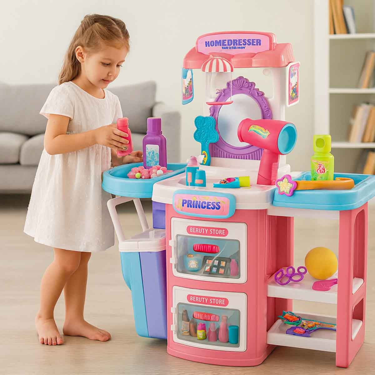 هوايدا تويز مجموعة تجميل 2-في-1 مع مكتب تخزين وتسريحة، للجنسين، 3-4 سنوات