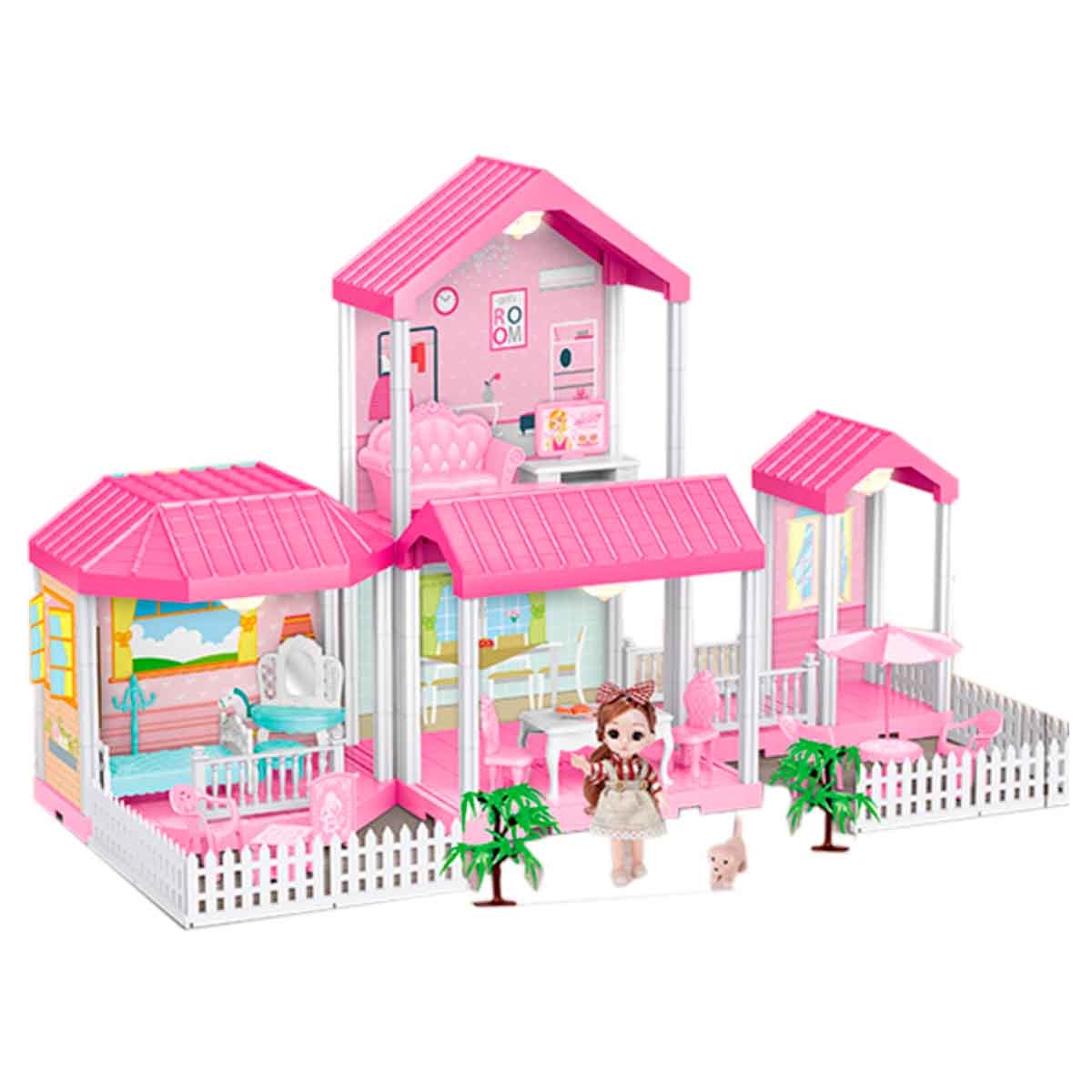 هوايدا تويز مجموعة فيلا ودمية مع إضاءة وإكسسوارات، للجنسين، 3-4 سنوات