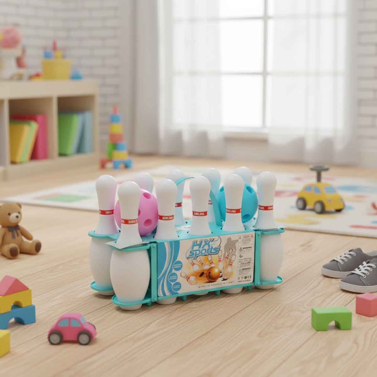 مجموعة بولينغ رياضية ملونة من HX مكونة من 12 قطعة، للجنسين، 3-4 سنوات