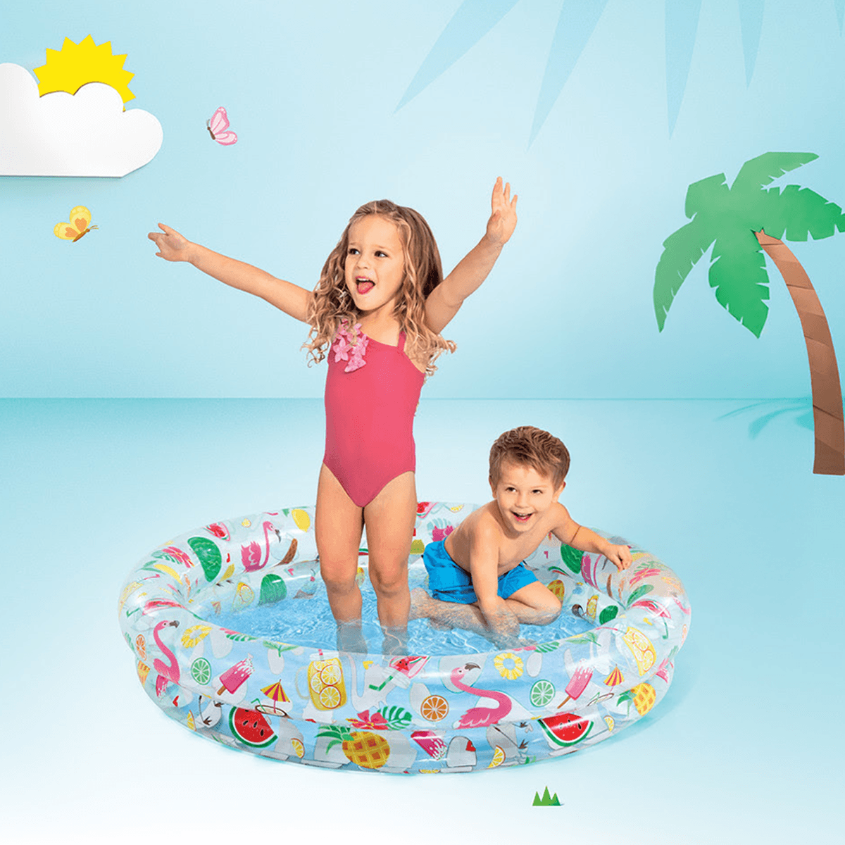 إنتكس مسبح للأطفال دائرتين بطبعات فواكه للجنسين، 3-4 سنوات