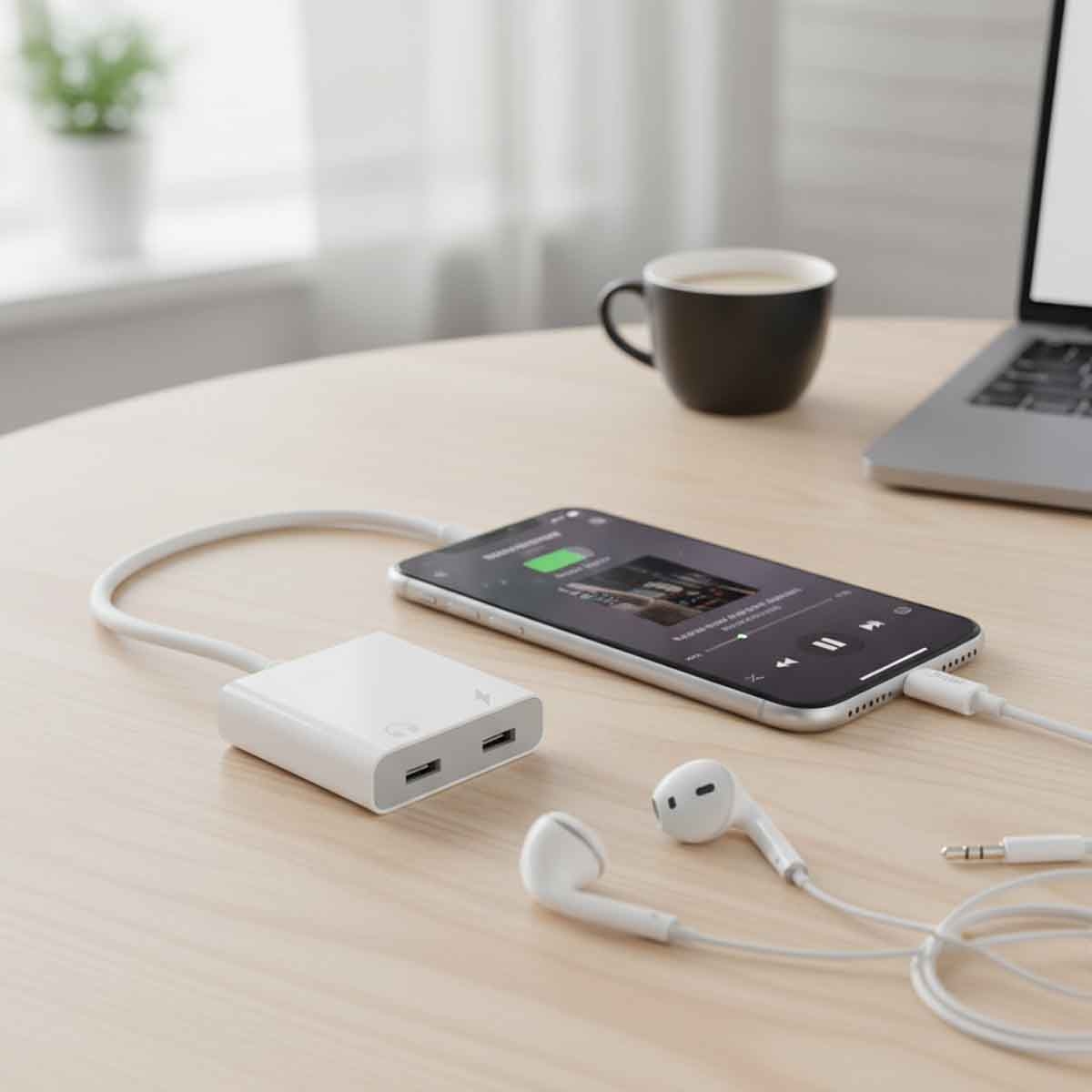 جيبل محول مزدوج USB-C باللون الأبيض