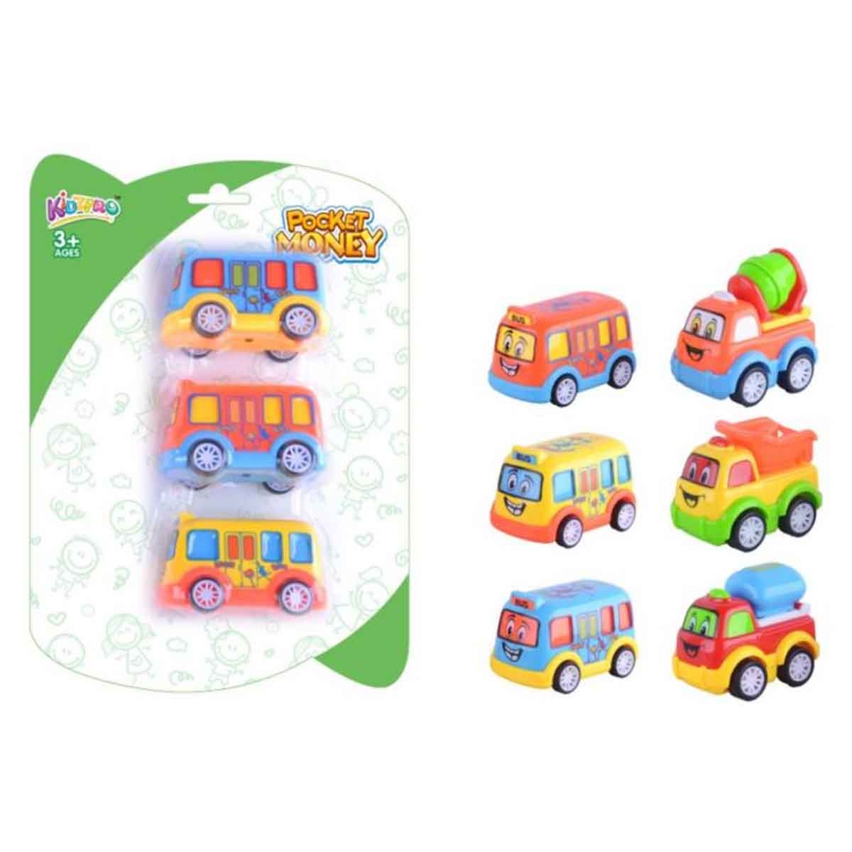 كيدزبرو مجموعة سيارات فَنكي بالسحب للخلف متنوعة 3-قطع للأطفال للجنسين، 3-4 سنوات