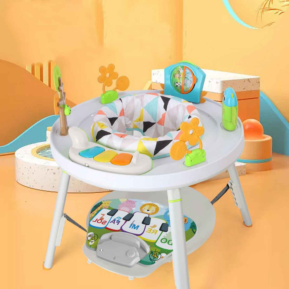 كيكي بيبي كرسي قفز للأطفال 3 في 1 باللون الرمادي بقاعدة منحنية ونظام امتصاص صدمات من عمر 0-2 سنة