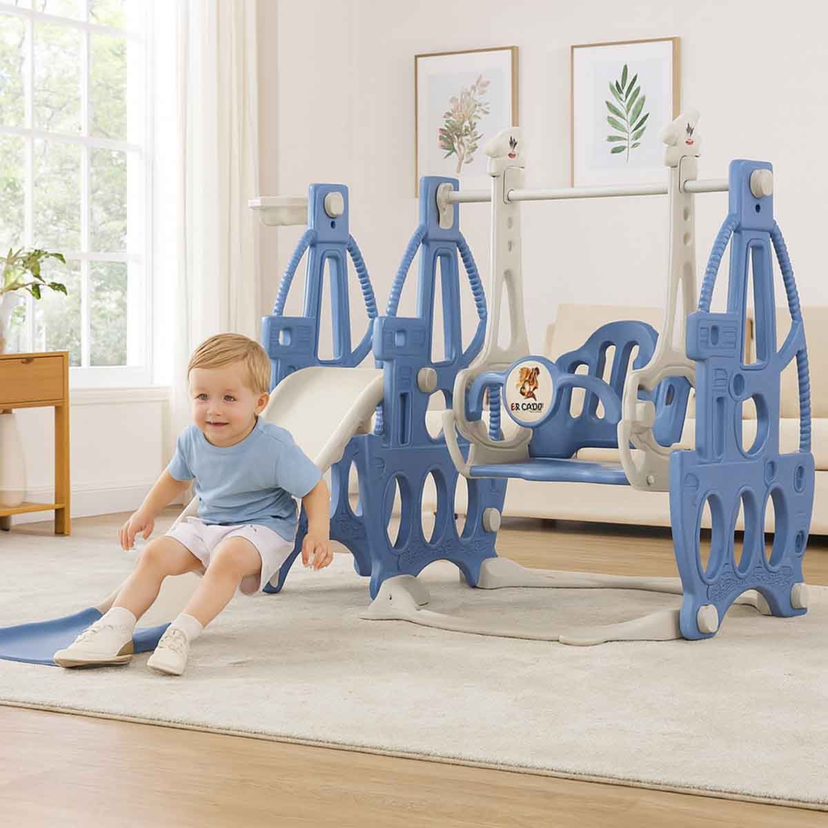كيكبيبي زلاجة وأرجوحة أطفال متعددة الوظائف 3 في 1 باللون الأزرق للرضع، من 0 إلى 2 سنة
