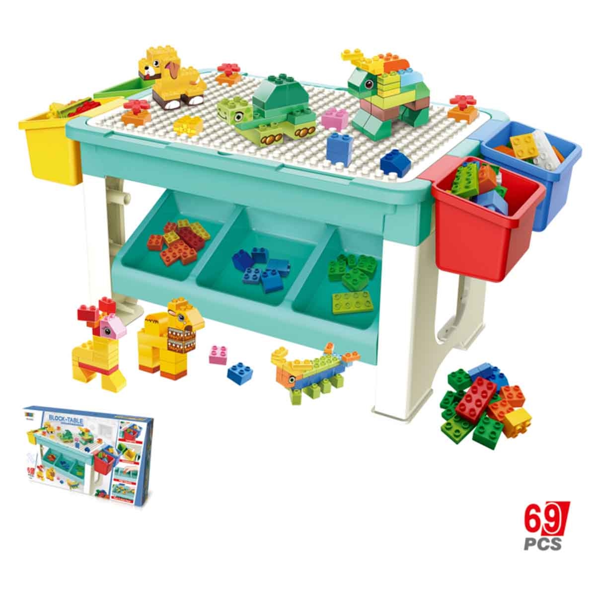 كيكبيبي طاولة مكعبات بناء مكونة من 69 قطعة للأولاد، من 3 إلى 4 سنوات