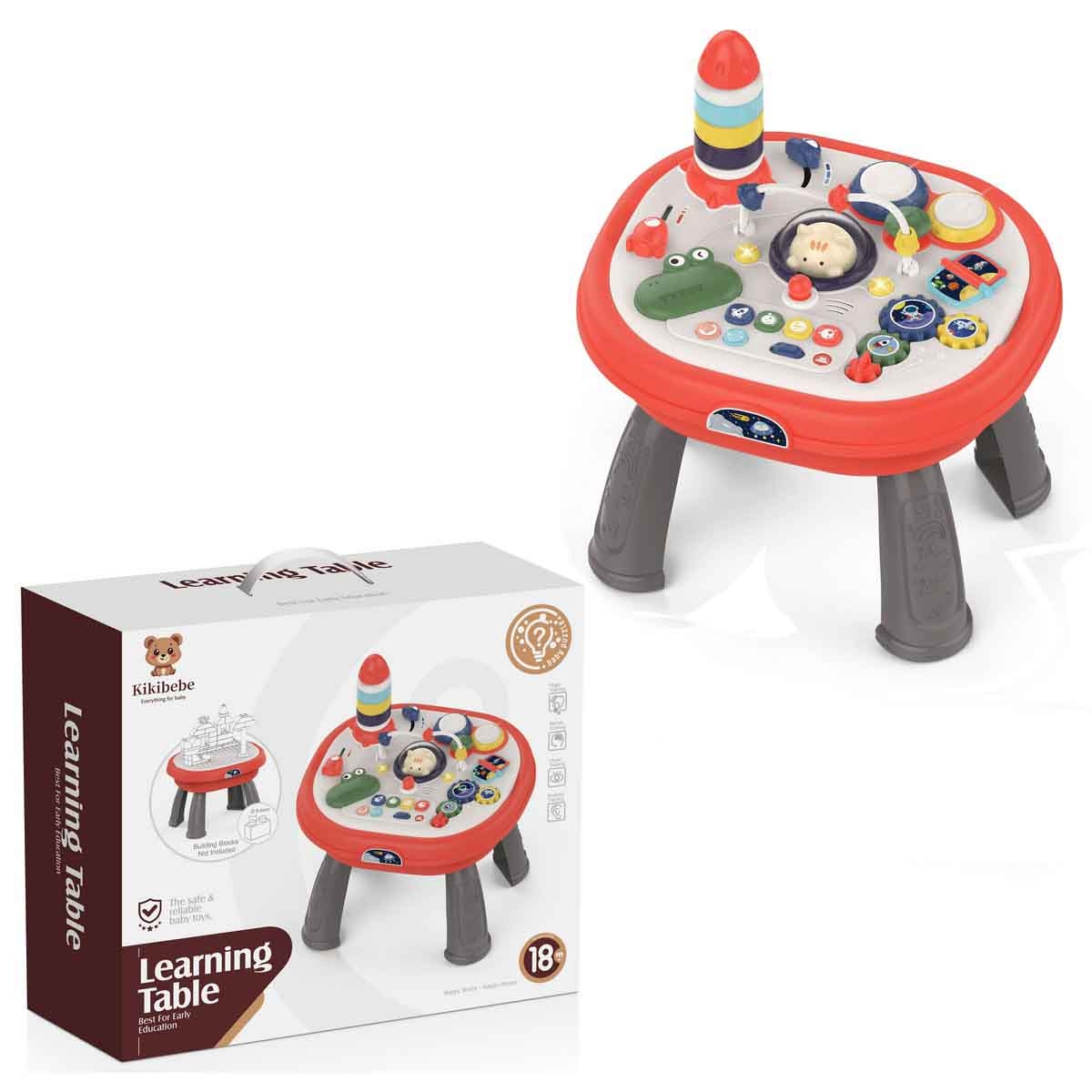 كيكي بيبي طاولة ألعاب متعددة الوظائف من جهتين بلون أحمر بتصميم مياو مياو للأطفال من عمر 0-2 سنة