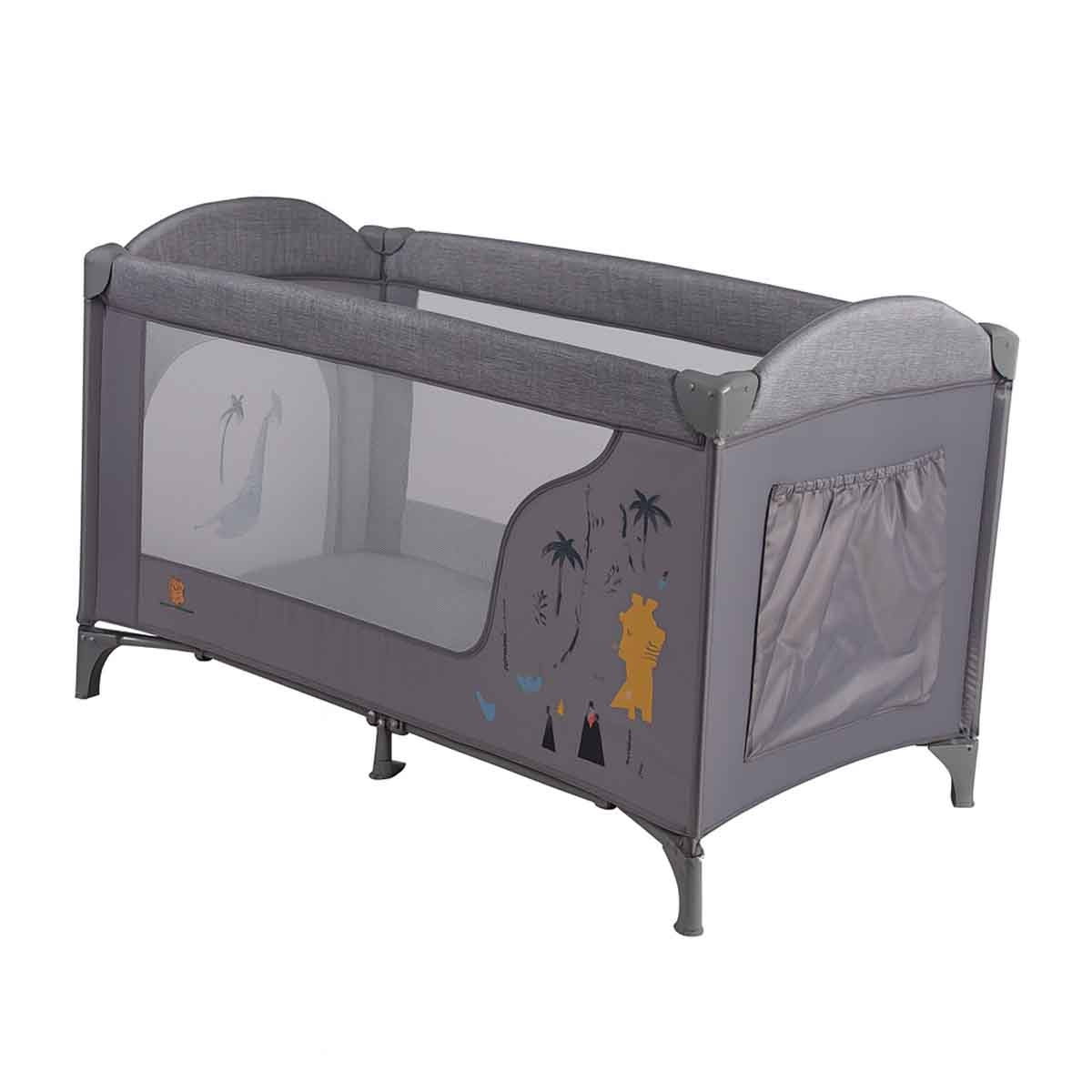 كيكي بيبي سرير أطفال قابل للطي والتحويل إلى سرير كامل الحجم باللون الرمادي للأطفال من عمر 0-2 سنة