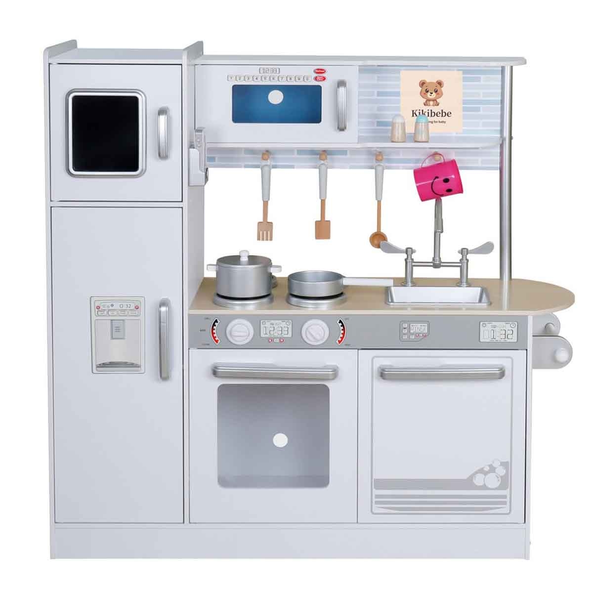 كيكي بيبي مطبخ لعب خشبي للأطفال باللون الأبيض للبنات من عمر 5-7 سنوات